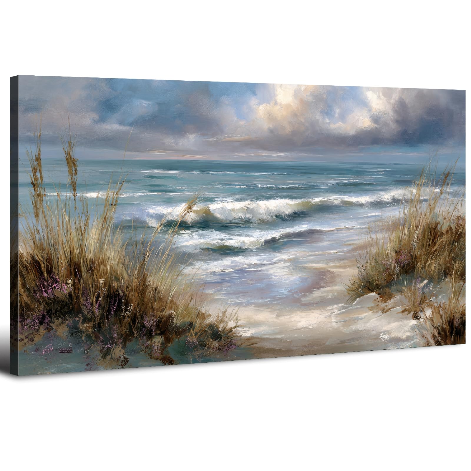Coastal Beach Wall Art Large Seascape Canvas Prints Ocean Waves Beach Dune Landscape Wall Picture Nature Nautical Shoreline Wall Decor for Living Room Bedroom Hallway Office Home Decoration 50x100cm