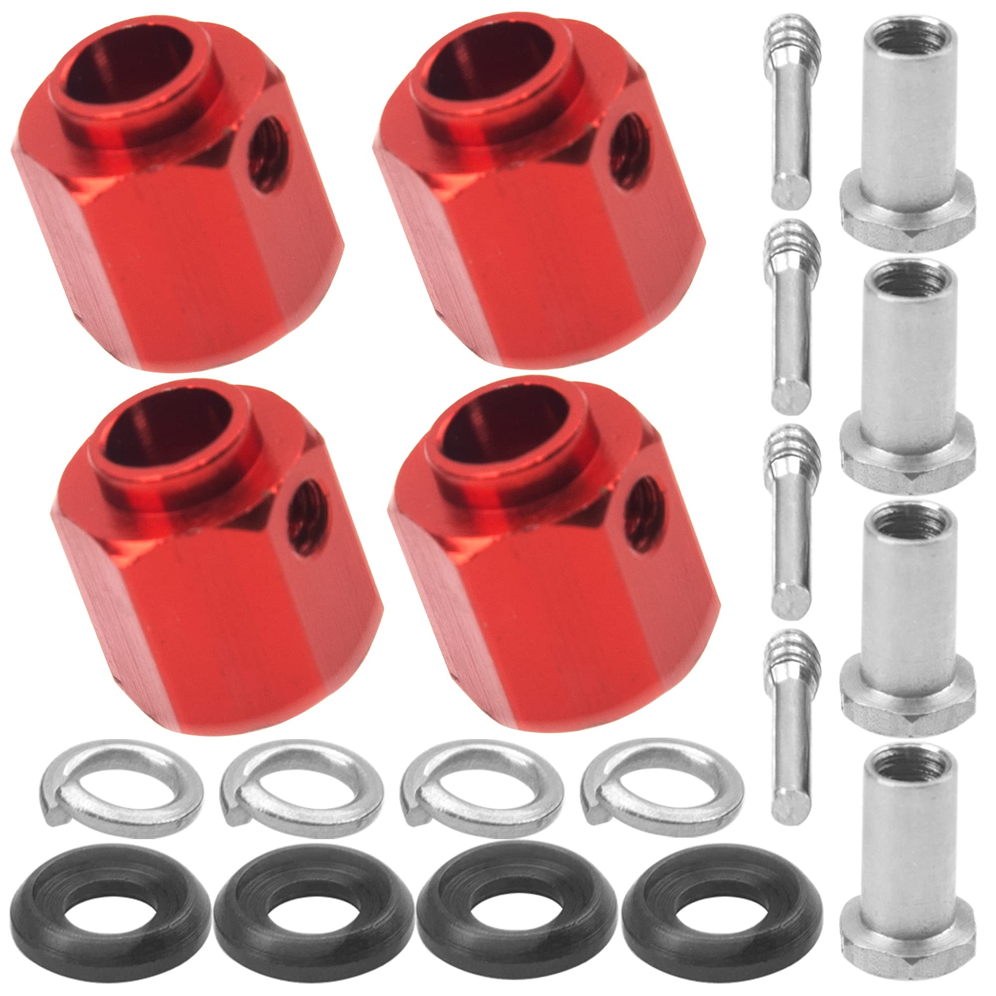 ShareGoo Aluminum RC 12mm Hex Extended Wheel Hex Hub Extension 12mm Offset Spacers Compatible with Traxxas TRX4 TRX6 1/10 RC Crawler (12mm, Red)