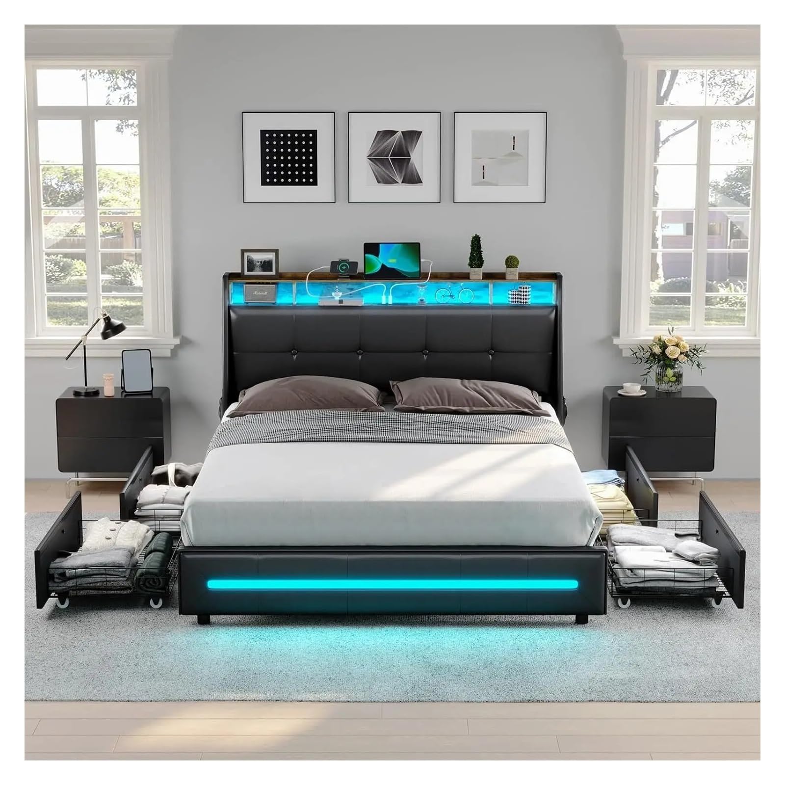 Camas Queen Con Plataforma Led