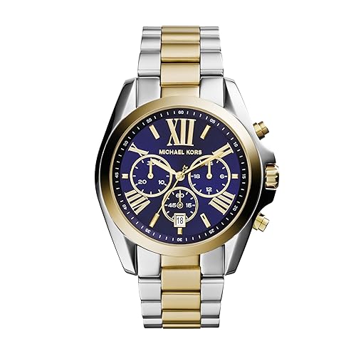 Michael Kors Bradshaw Women's Watch, Stainless Steel Chronograph Watch for Women with Steel or Leather Band - Silver/Gold/Blue Dial
