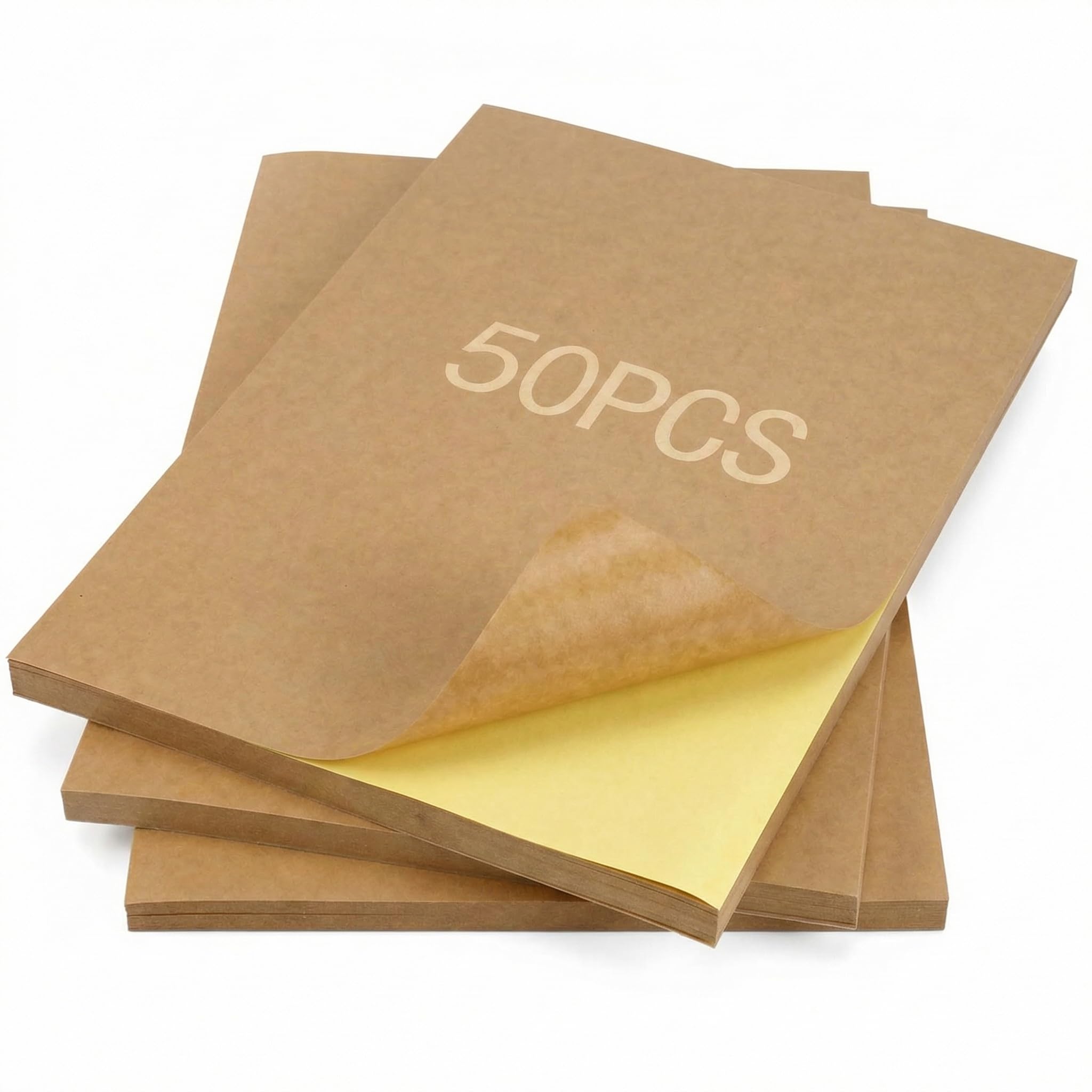 QWORK® Brown Kraft A4 Sticky Labels - 50 Sheets, 210mm x 297mm, Self-Adhesive for Laser/Inkjet Printing