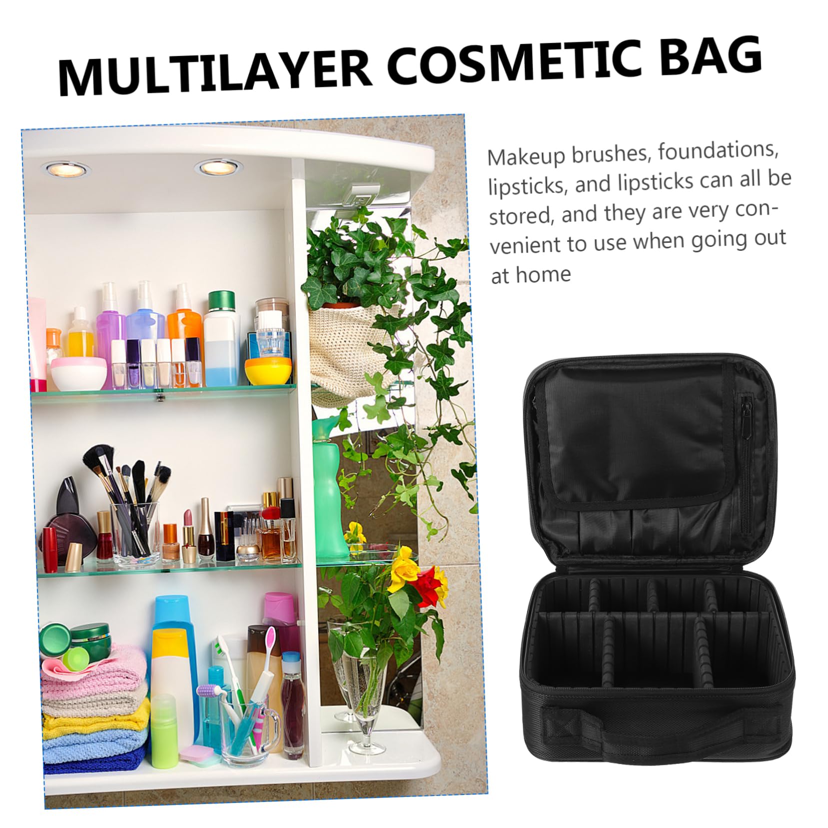 Trousse de Toilette de Voyage Multicouche, Nylon Noir, Portable