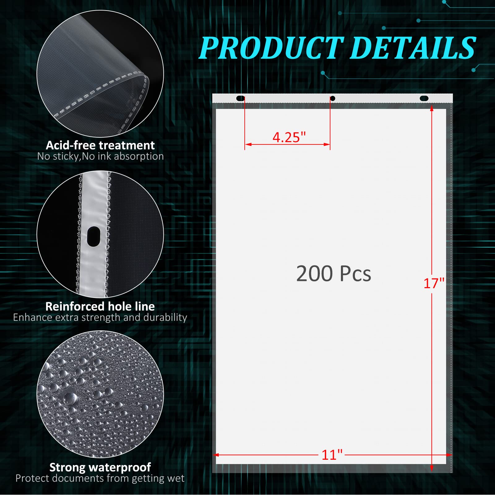Glenmal Confezione da 200 protezioni per fogli da 28 x 43 cm, 3 fori, trasparenti, resistenti, per raccoglitori a 3 anelli, buste in plastica per raccoglitori