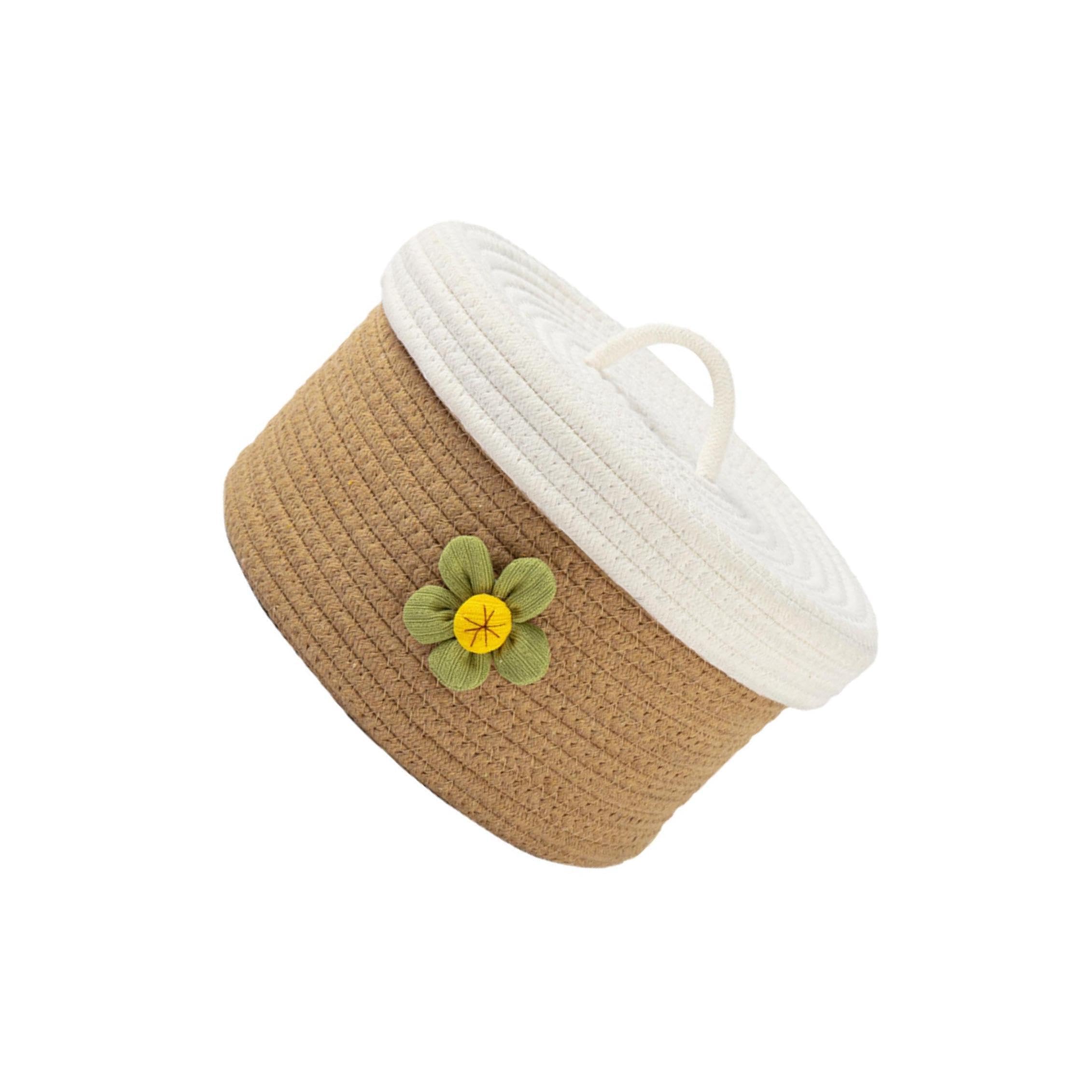 PUXZYAX Large Decorative Woven Basket With Lid Cotton Rope Storage