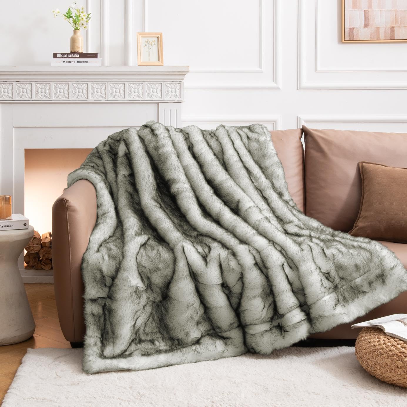HOMFINE Plaid Fausse Fourrure Luxe Couverture 230x230cm Blanc