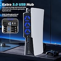 Vista 4 de Cooling Fan for PS5 Accessories, Upgraded Auto Temperature Control for PS5 Cooling Fan with 3 Blue LED Light, USB 3.0 Hubs, Efficient for PS5 Cooler