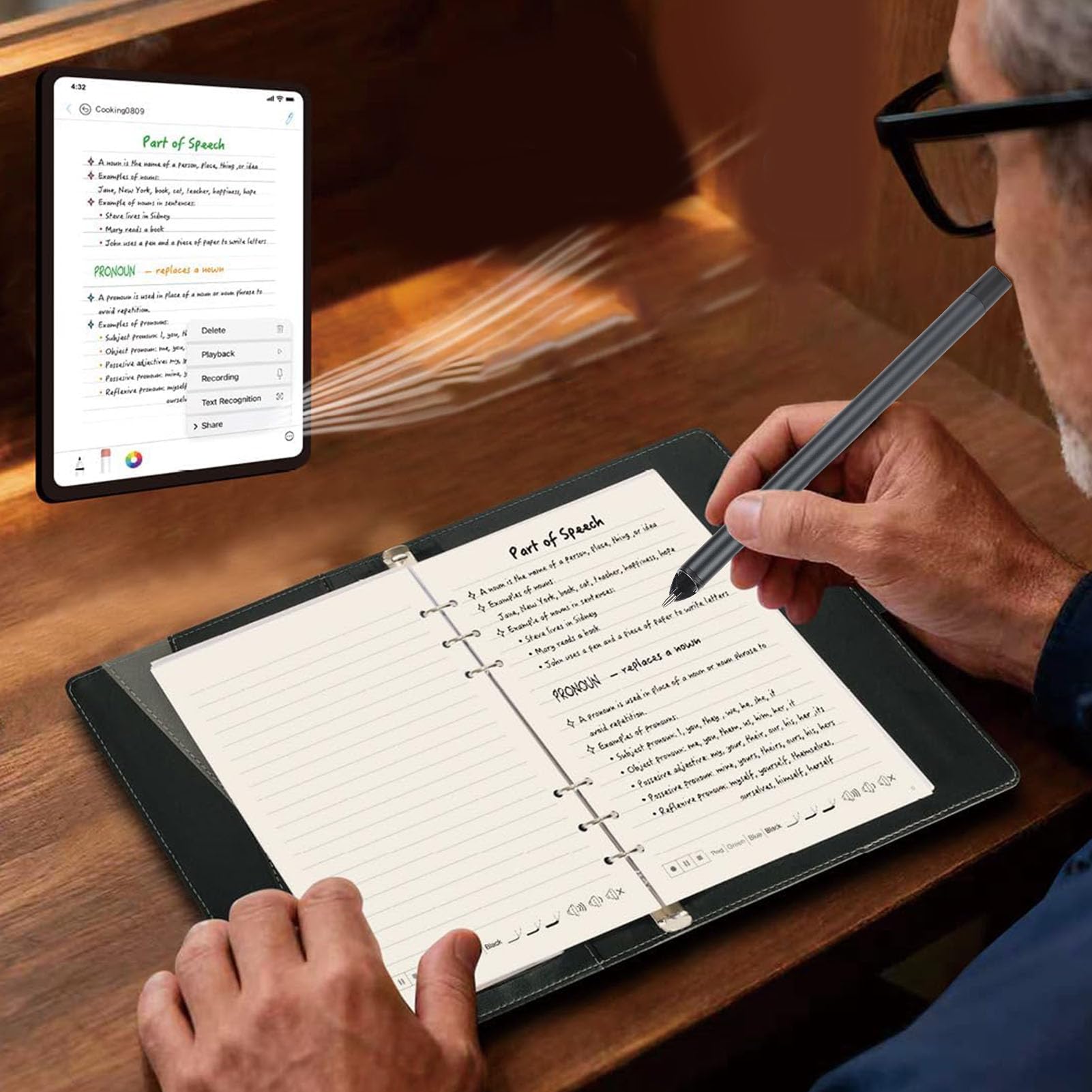 Jectse Ensemble de Stylo Intelligent Numérique et Tableau D'écriture, Stylo Intelligent pour la Prise de Notes, Synchronisation en Temps Réel pour Numériser, Convertir en Texte, pour