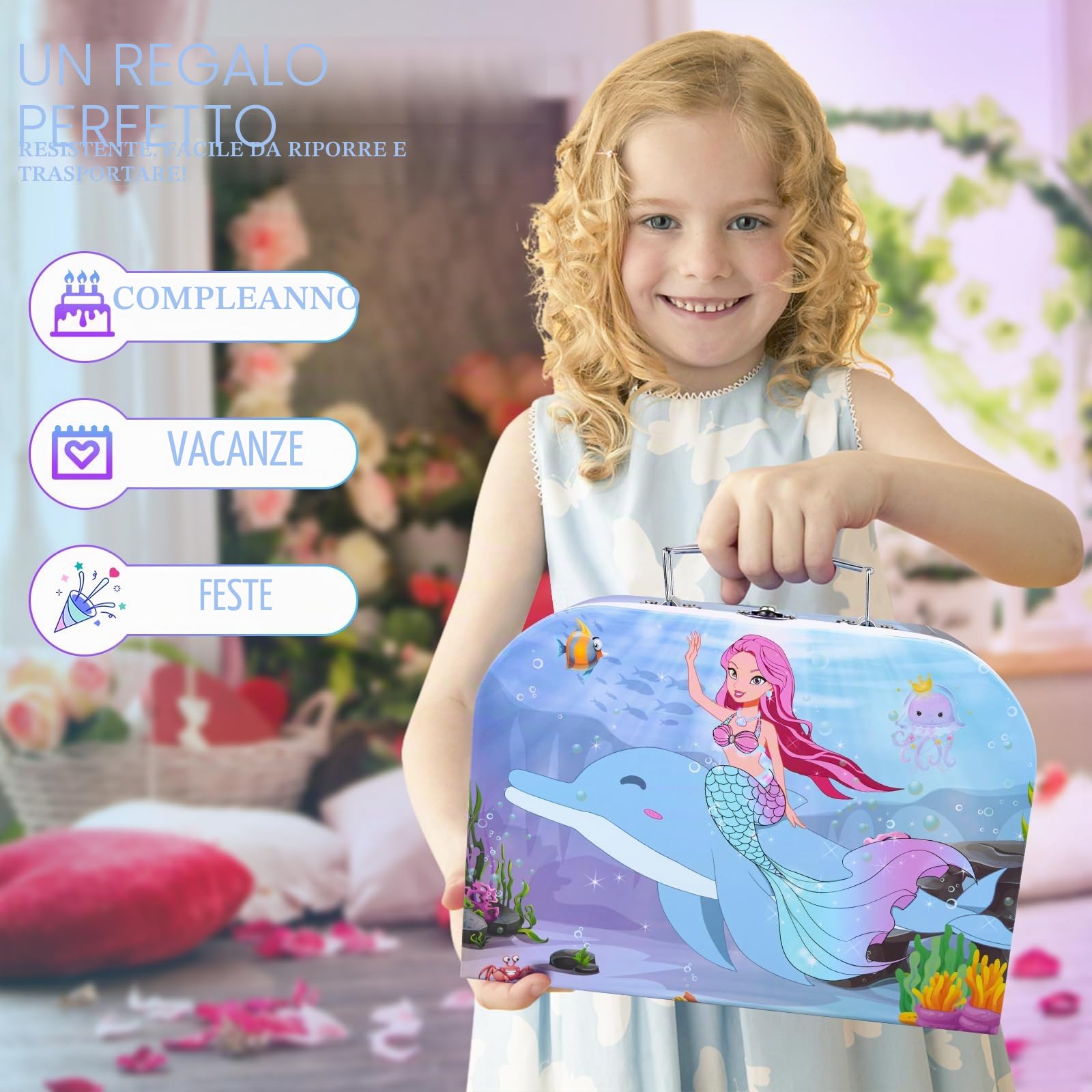 36 PCS Set da Tè Giocattoli per Bambini, Giocattoli Unicorno di Latta Tea Party Finta di Giocare con Dessert Donut, 13 PCS Giocattoli da Dessert Regalo per Bambina (sirena)