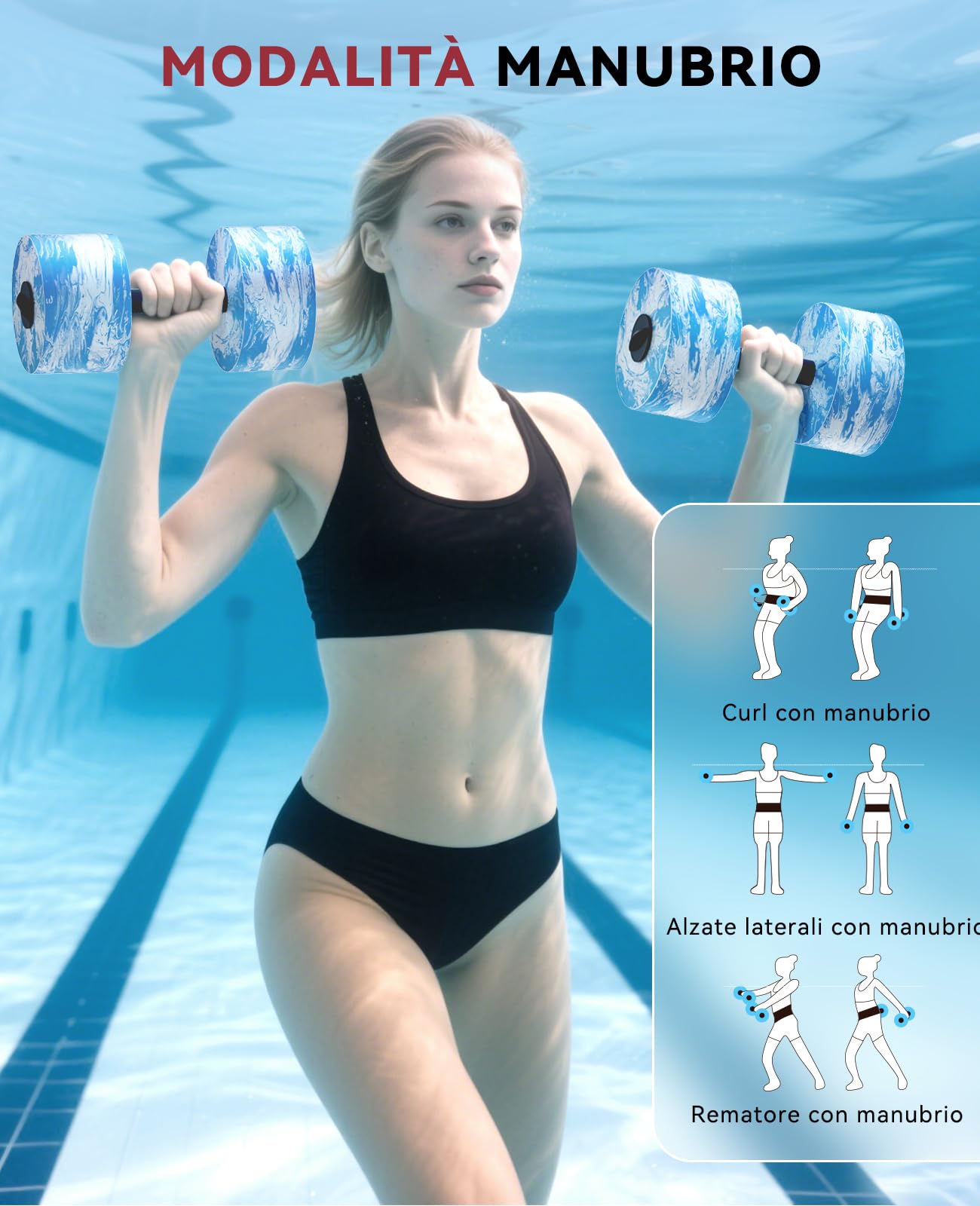 HAPBEAR Manubri per Esercizi Acquatici Piscina – Set 2 Manubri in Schiuma EVA Alta Densità per Aquagym, Design Multifunzione 3 in 1, Aerobica in Acqua e Perdita di Peso
