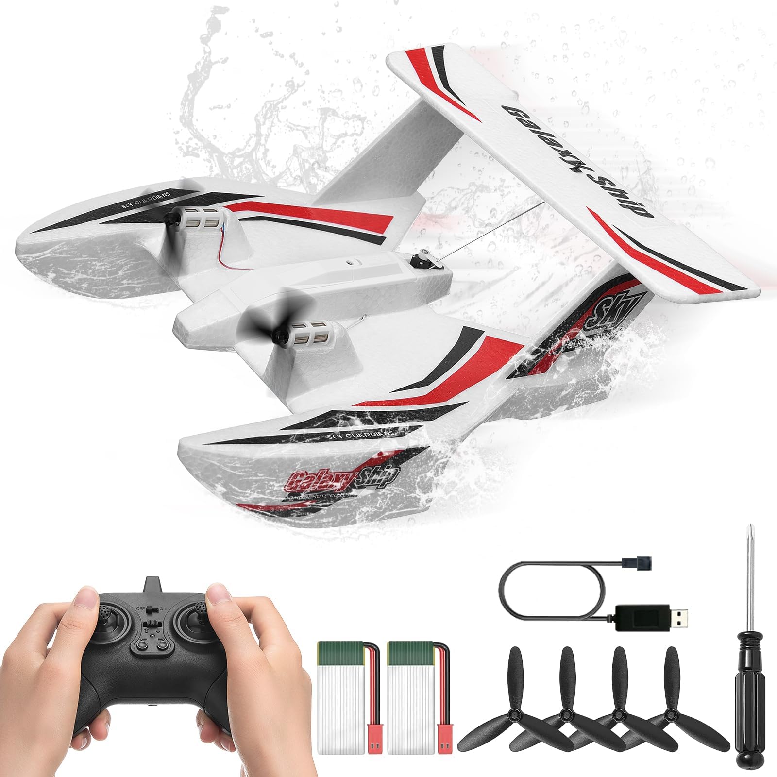 VEVOR RC Plane, 2.4GHZ 3CH RC Airplane with 6-Axis Gyro Stabilizer&2 Batteries, Ready to Fly Amphibious Aircraft Plane Toy for Adults Kids Beginners Boys Birthday/Xmas Child Gift