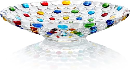 MDLUU 11.5'' Glass Crystal Bowl Centerpiece, Colorful Fruit Display Bowl, Decorative Large Glass Bowl for Kitchen Counter, Dining Room, Wedding Decor