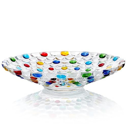 MDLUU 11.5'' Glass Crystal Bowl Centerpiece, Colorful Fruit Display Bowl,
