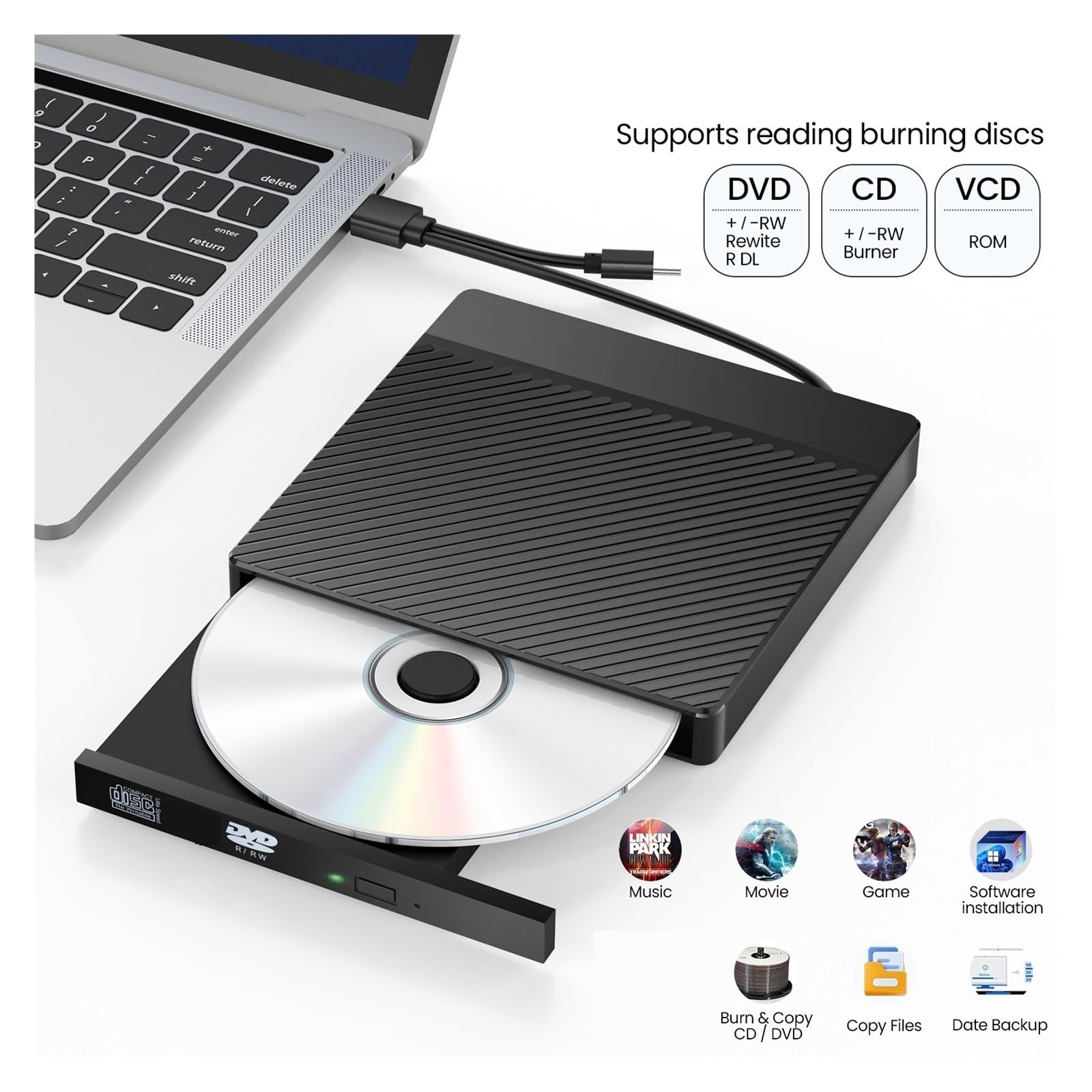 unità Ottica Esterna Sottile USB 3.0 Dvd Combo Lettore Dvd Rom Masterizzatore Dvd-RW Plug And Play Compatto E Facile da Usare