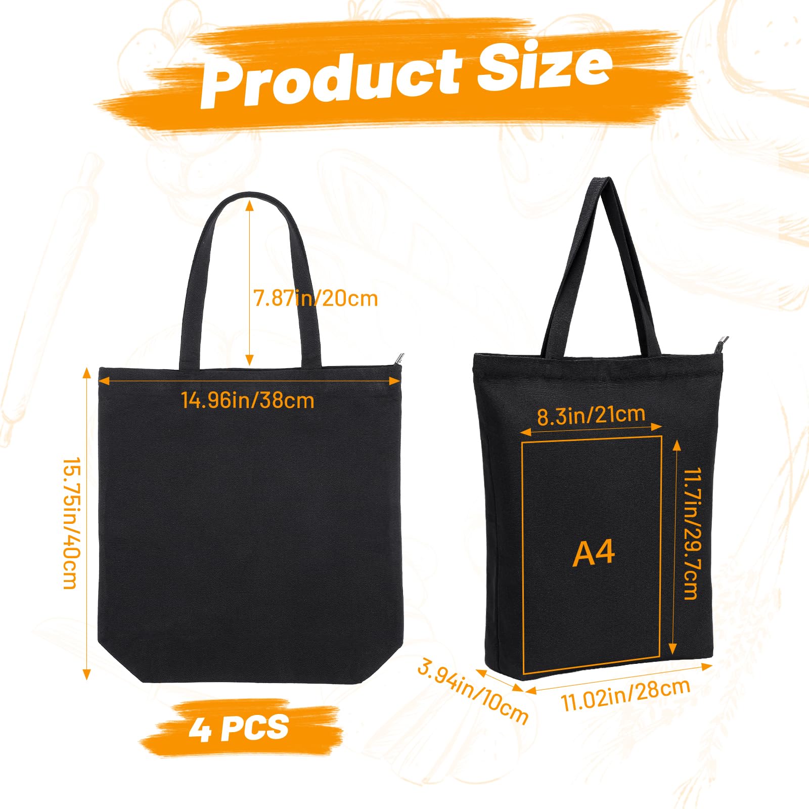 Borsa di Tela con Cerniera - Canvas Tote Bags Beige - Shopper Cata con Zipper per Casual Viaggio