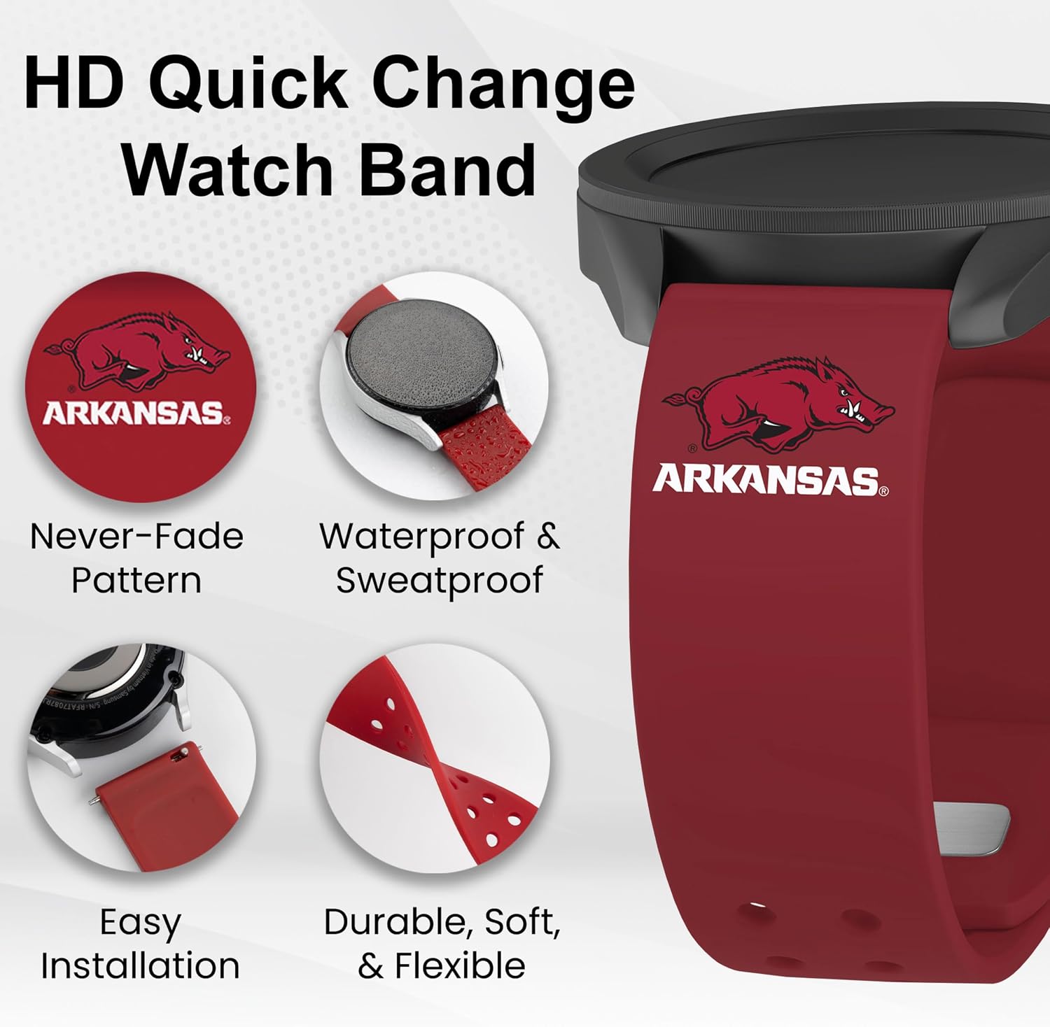 Affinity Bands Arkansas Razorbacks HD Watch Band Compatible with Samsung Galaxy Watch and more