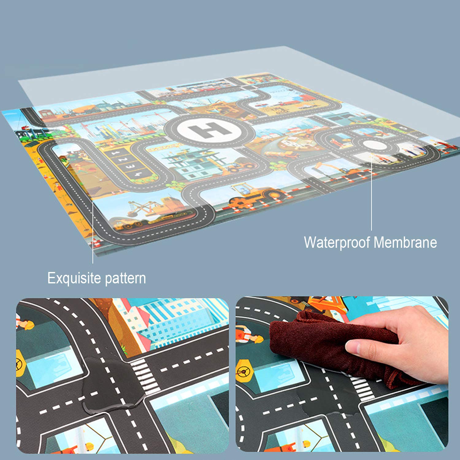 Tapis de jeu construction urbaine, tapis de jeu en plastique PVC taille 100 x 130 cm, tapis d'apprentissage éducatif pour chambre à coucher