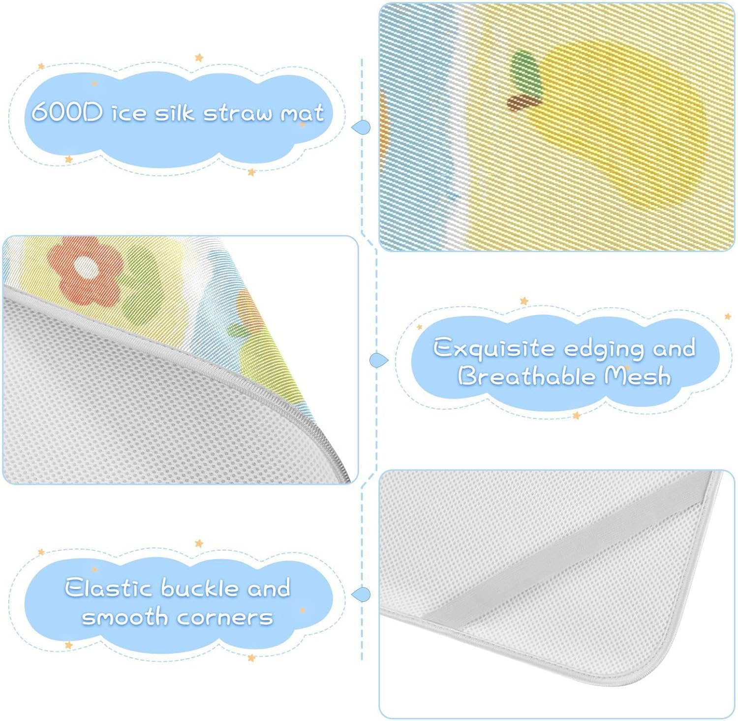 Yellow and Blue Bear Flower Check Pattern Cooling Baby Toddler Mattress 28" x 52" Absorbent Mattress pad Cover for Baby&Toddler