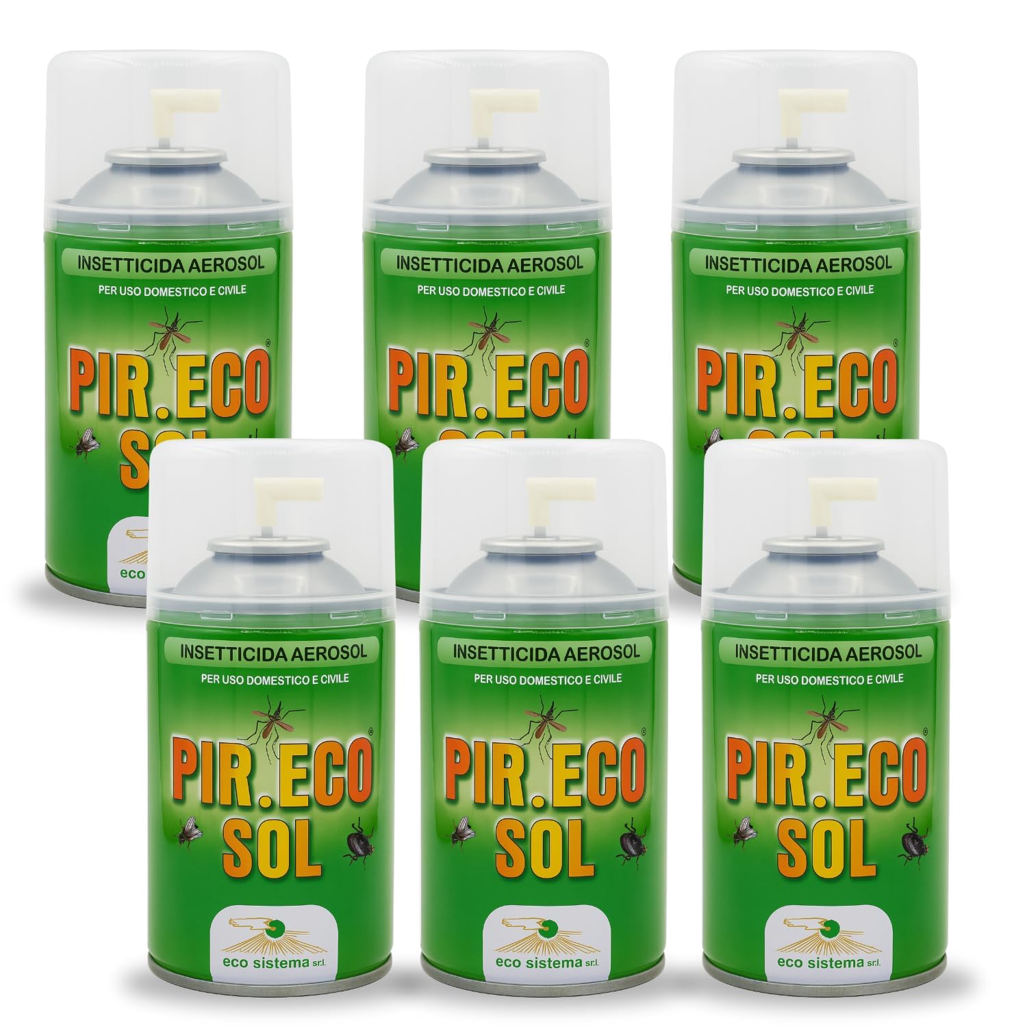 Virsus 6 Bombolette Insetticida a Base di Piretro da 250 ml per Mosche zanzare e Insetti Volanti Insetti striscianti Uso Domestico, Piretro Naturale sinergizzato con Piperonil Butossido