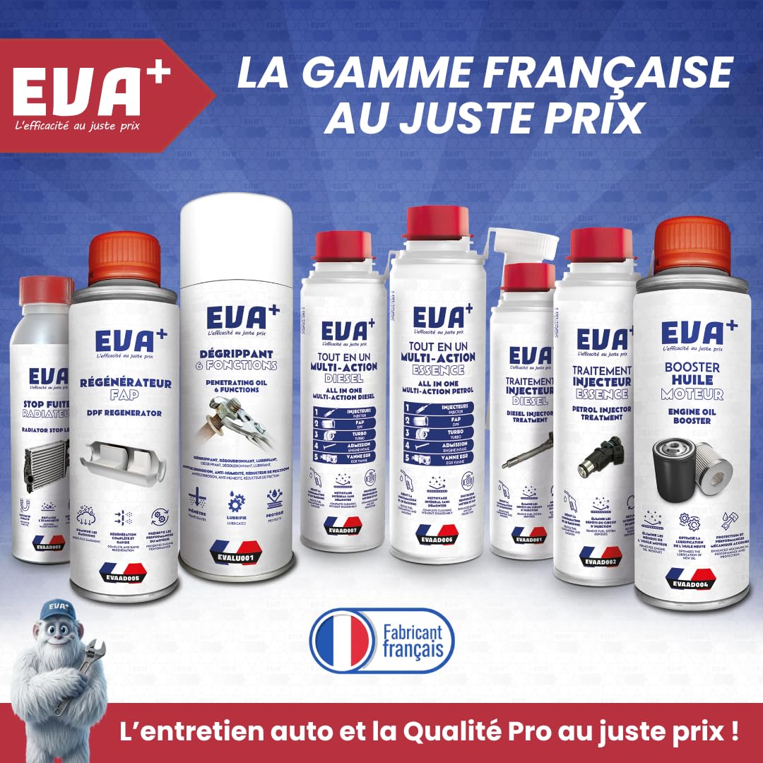 Décrassant Essence 5en1 300mL - EVA+ | EVAAD006 | Tout en Un Multi-action Sans Démontage | Nettoie Injecteurs EGR Turbo Catalyseur | Réduit Consommation | Nettoyant & Décalaminant Moteur Diesel