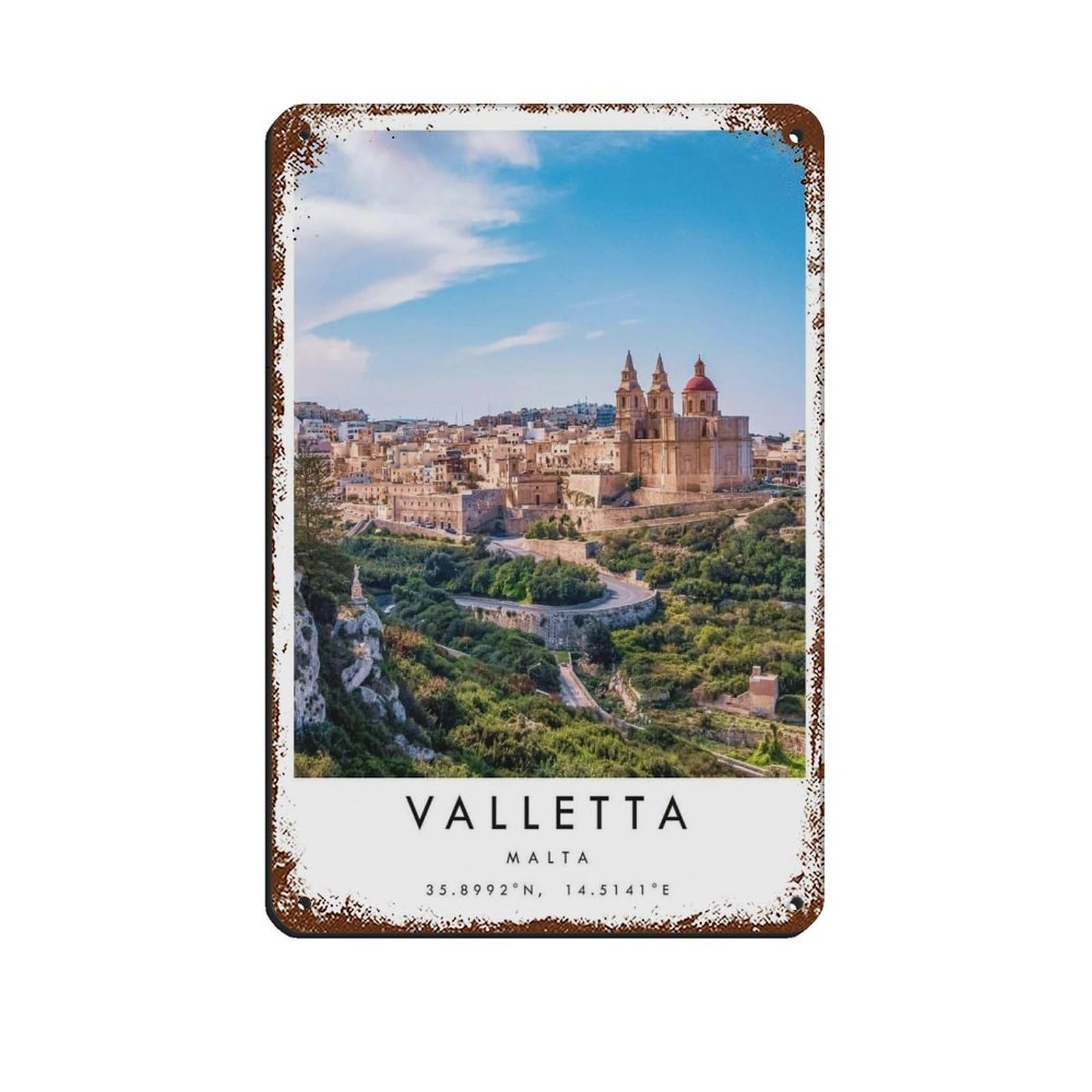 Valletta Travel, Malta Poster Tin Sign Vintage Metal Pub Club Cafe Bar Home Wall Art Decoration Poster Retro 8x12inch(20x30cm)