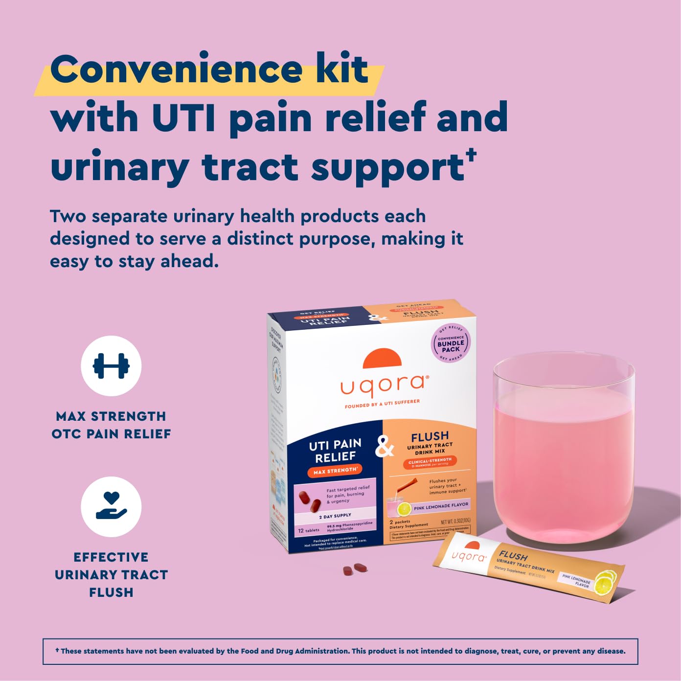 Uqora UTI Pain Relief Maximum Strength & Flush Bundle, Pink Lemonade — Amazon image 2