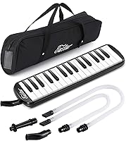 Vista 8 de Eastar Melódica de 37 teclas con boquilla, teclado de piano de aire, bolsa de transporte, negro