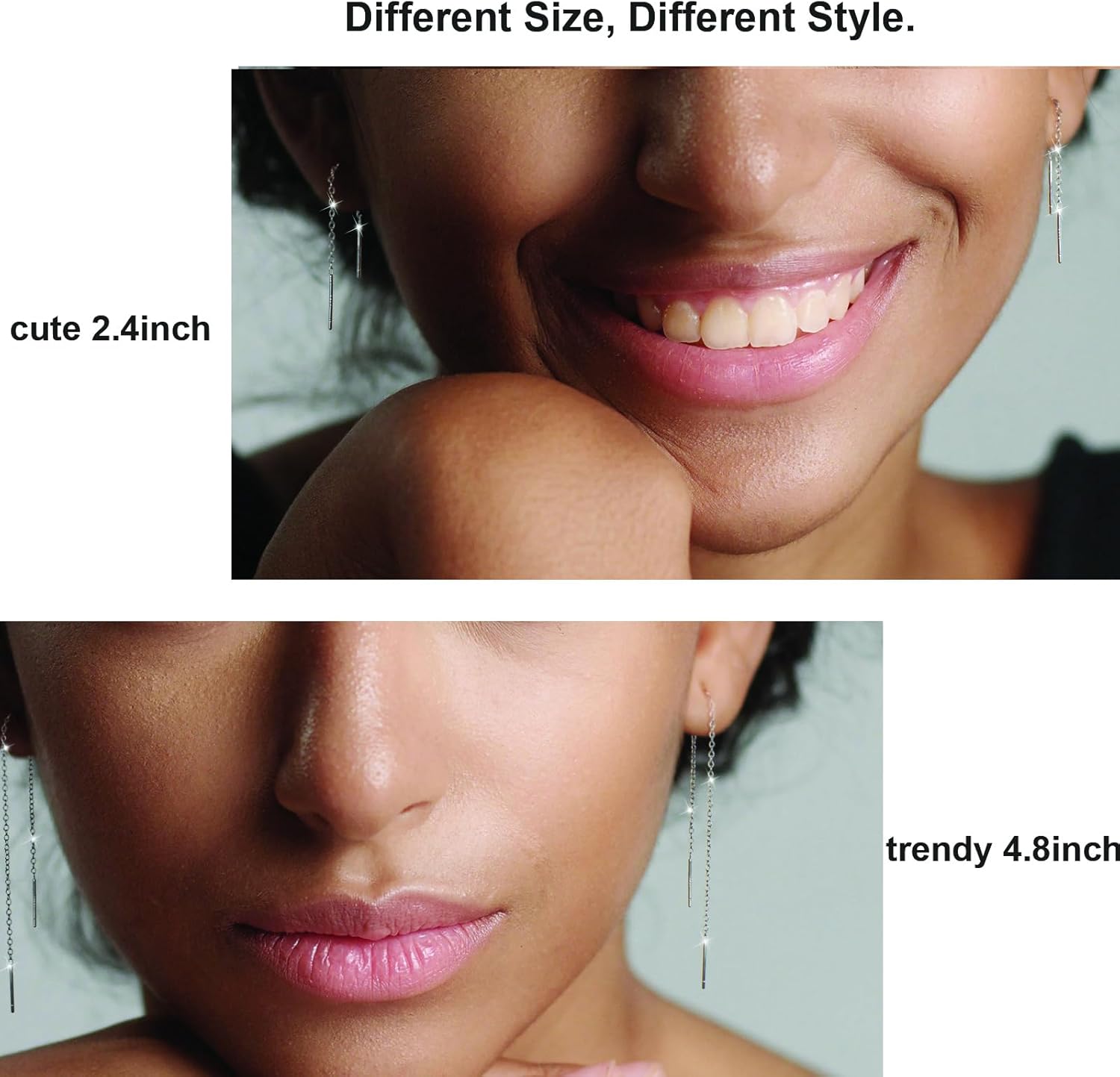 14K Gold Plated 925 Sterling Silver Threader Chain Dangle Earrings for Women,Hypoallergenic and Versaltile Minimalist Everyday Earrings 2 Pairs (2.4" / 4.8") - Image 5