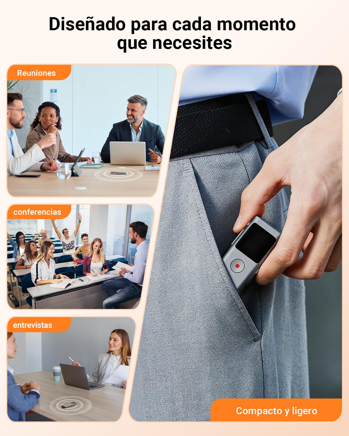 Grabadora de Voz IA con Transcribe y Resume con tecnología, 64 GB Voice Recorder Digital con Activada por Voz, Control de App, Reducción de Ruido Automática para Entrevista/Clase/Reunión