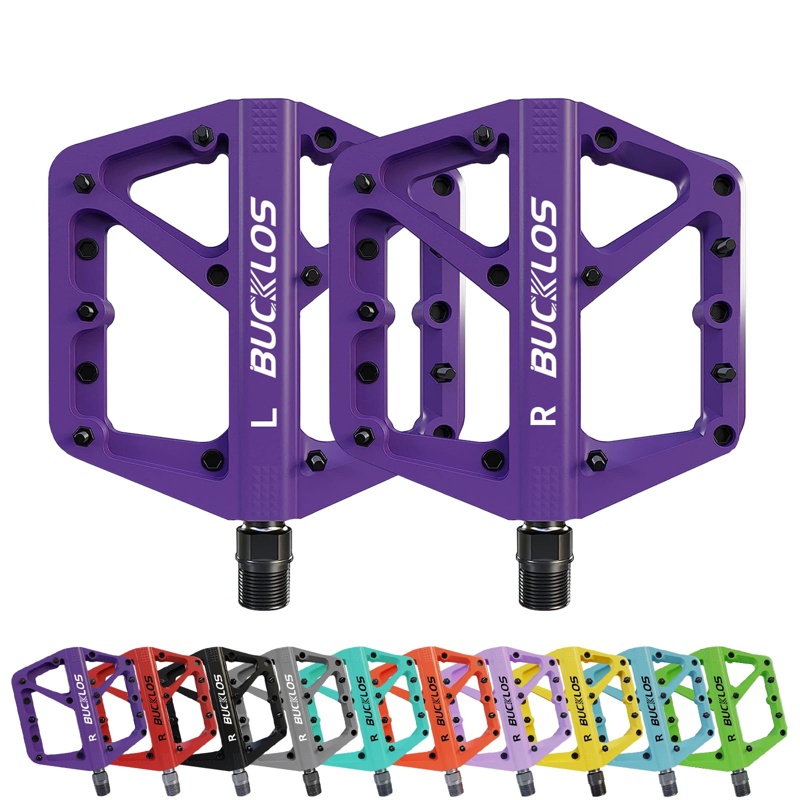AEYINO MTB Pedals Flat Mountain Bike Pedals Road Large Platform Nylon Non-Slip for Adult Bicycle Gravel/Hybrid Bike 9/16"