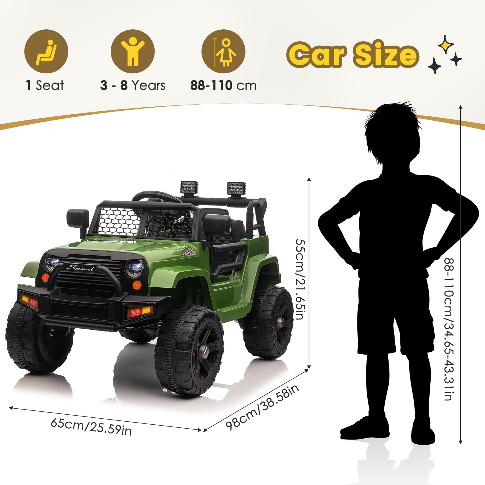Vehículo Eléctrico 12 V para Niños Coche de Juguete de Carreras con Mando a Distancia Sistema de Arranque Suave Música Amarillo