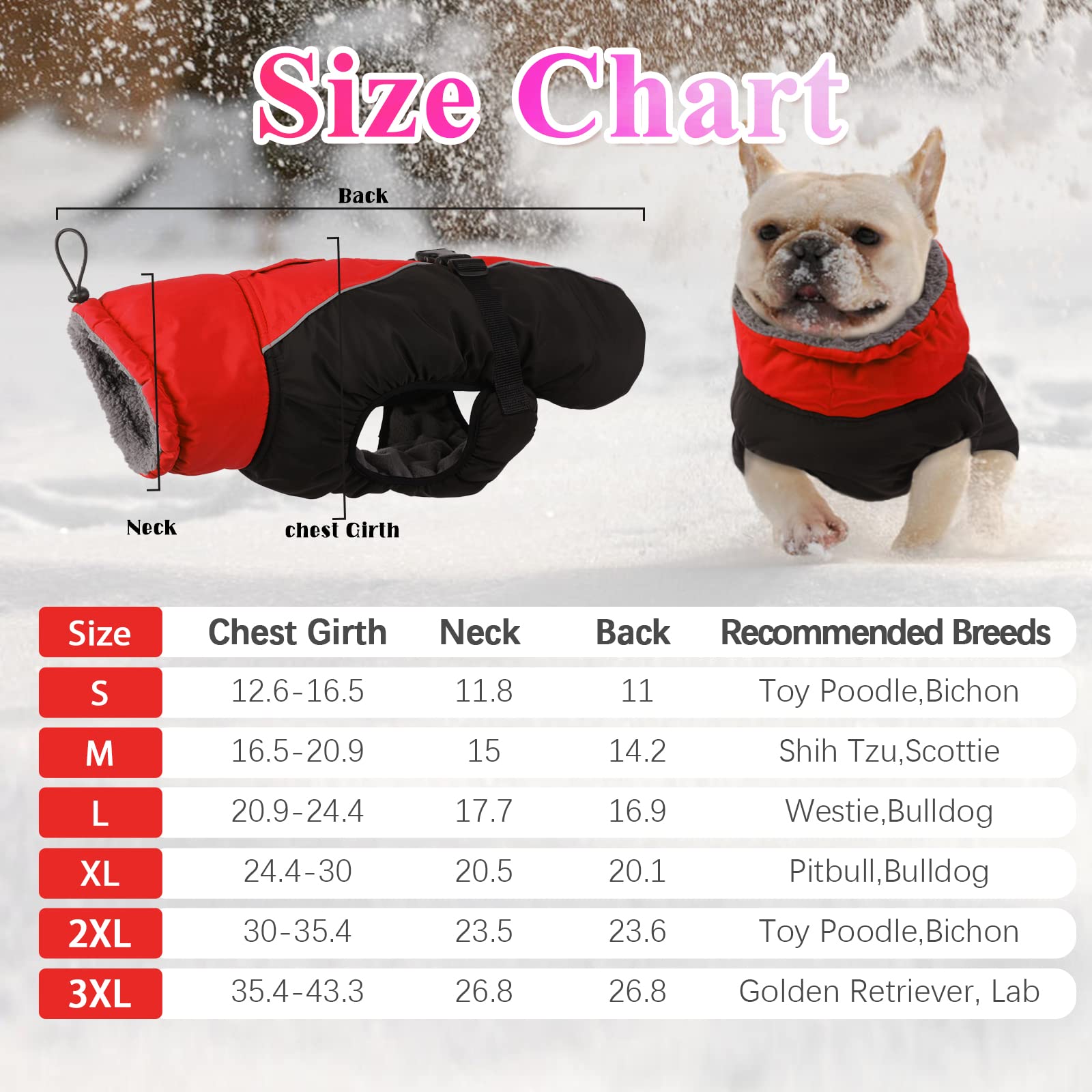 IECOii Extra Warm Dog Coat Reflective Adjustable Dog Jacket Dog Winter Coat with Buckle Thicken Turtleneck Dog Jacket for Cold Weather Soft Winter Coat for Small Medium Extra Large Dogs Christmas Red