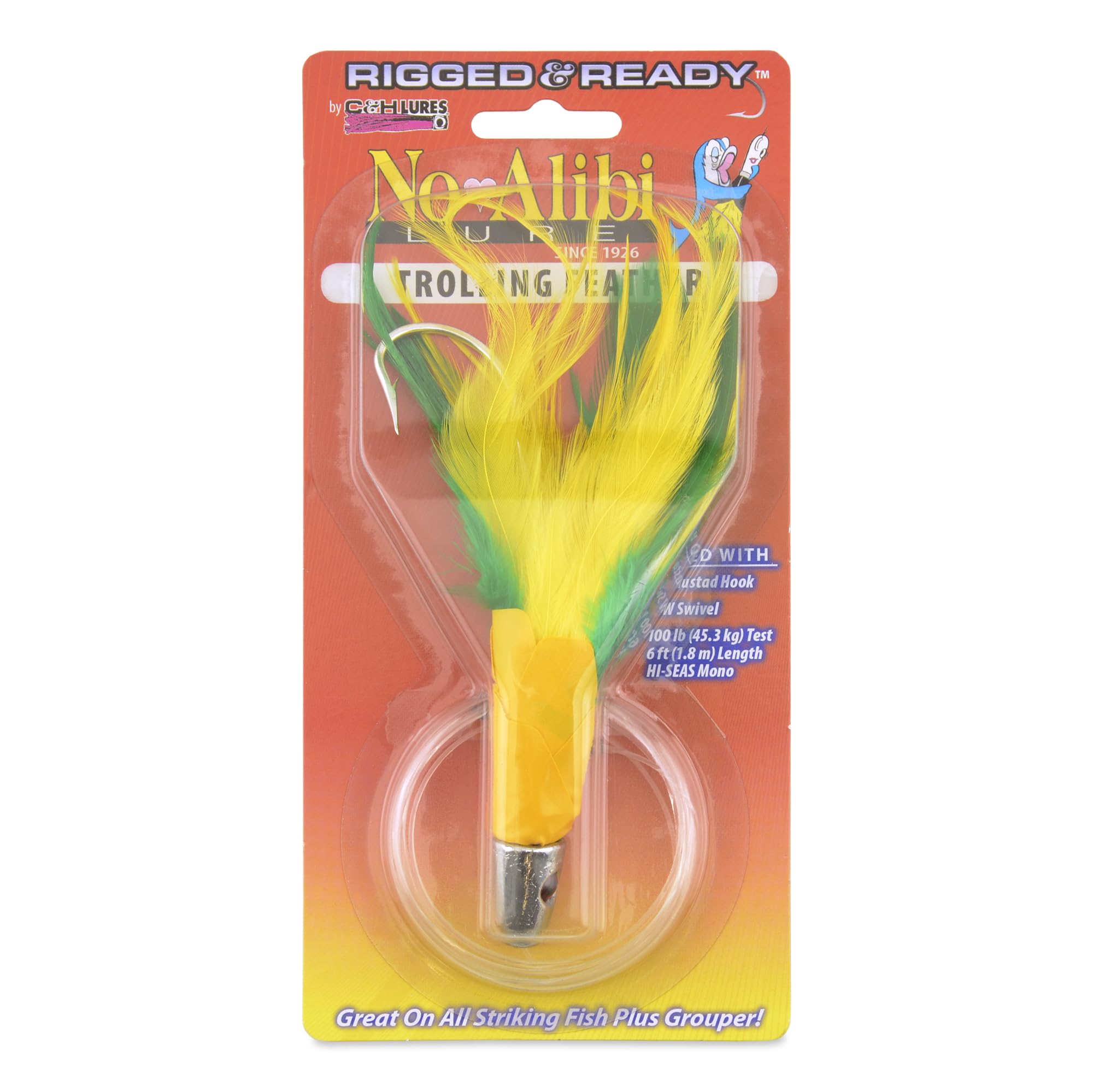 No Alibi Trolling Feathers – Saltwater Fishing Lure for Mahi, Tuna, Wahoo & More – Classic Feather Trolling Lure, Available Rigged or Unrigged,