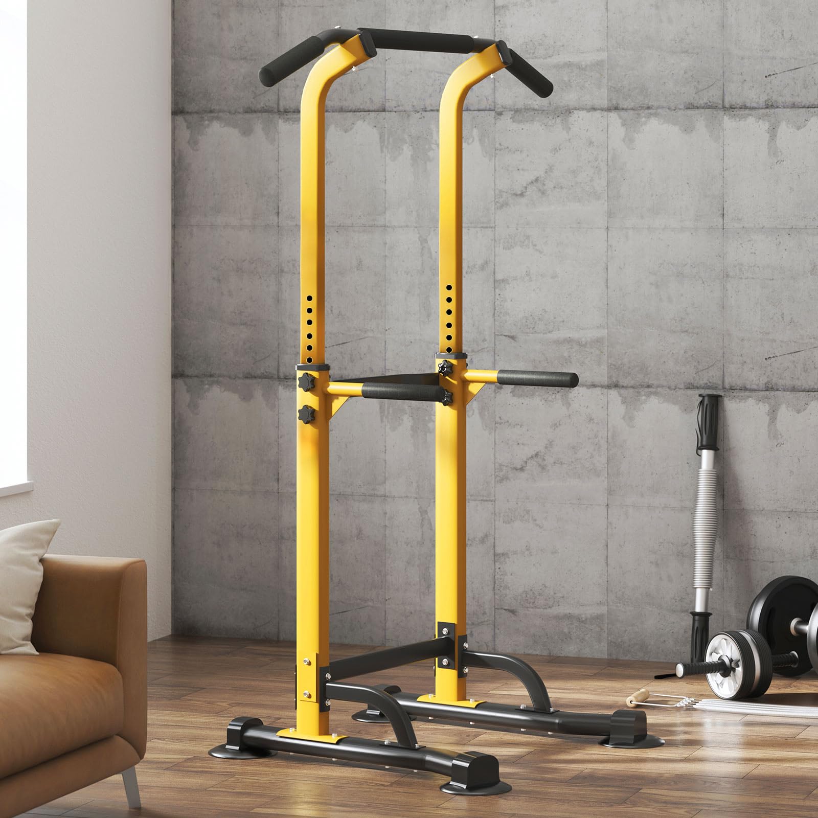 SogesPower Power Tower Station de traction pour salle de sport à domicile réglable en hauteur Jaune