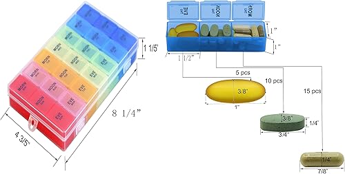 Miniatura 5 de Inspirations Caja organizadora de pastillas con tapas a presión, 7 días AMPM  Compartimentos más grandes para pastillas más grandes