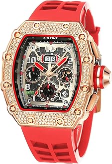 FANMISFANMIS Mens Bling Punk Diamond Chronograph Watches Fashion Style Silicone Band Sports Wrist Watch