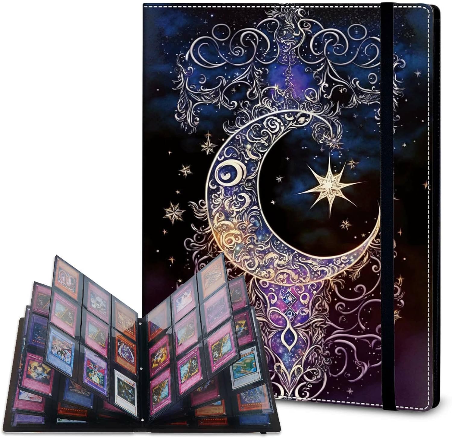 Rossy 9 Pocket Card Binder - Double Sided Pockets for 900 Sports Cards, Baseball, Galaxy Moon Star