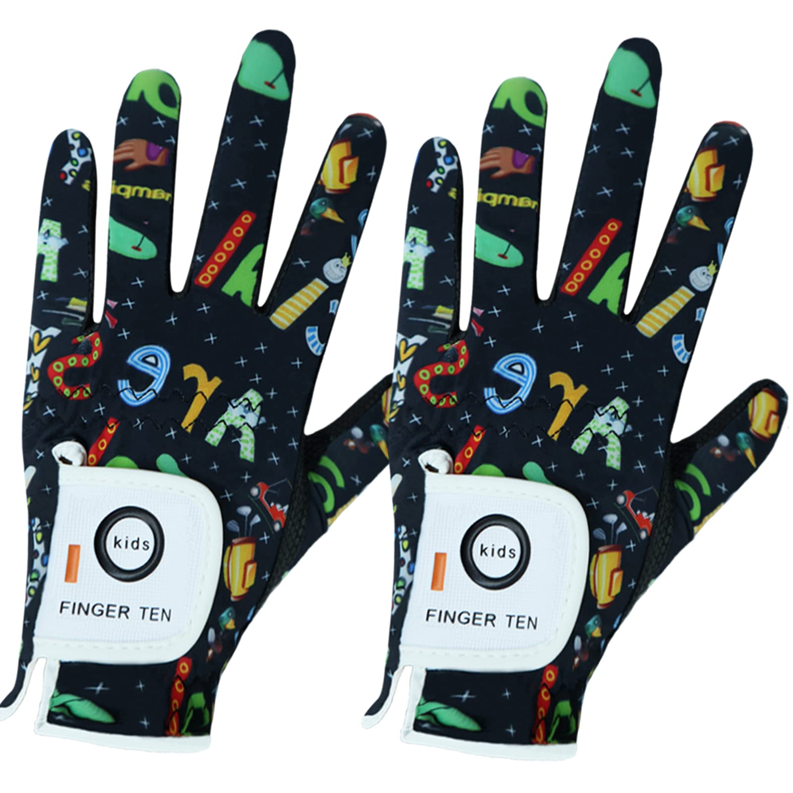FINGER TEN Golf Gloves Kids Youth All Weather Soft for Left Right Hand Rain Grip Breathable Value 2 Pack