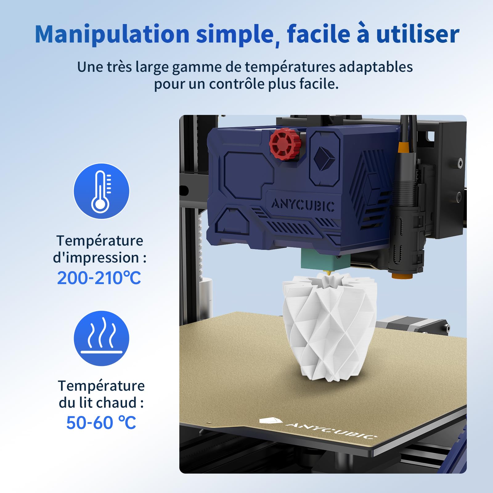 ANYCUBIC Filament PLA 1.75mm Vitesse Max 300mm/s 4kg Blanc
