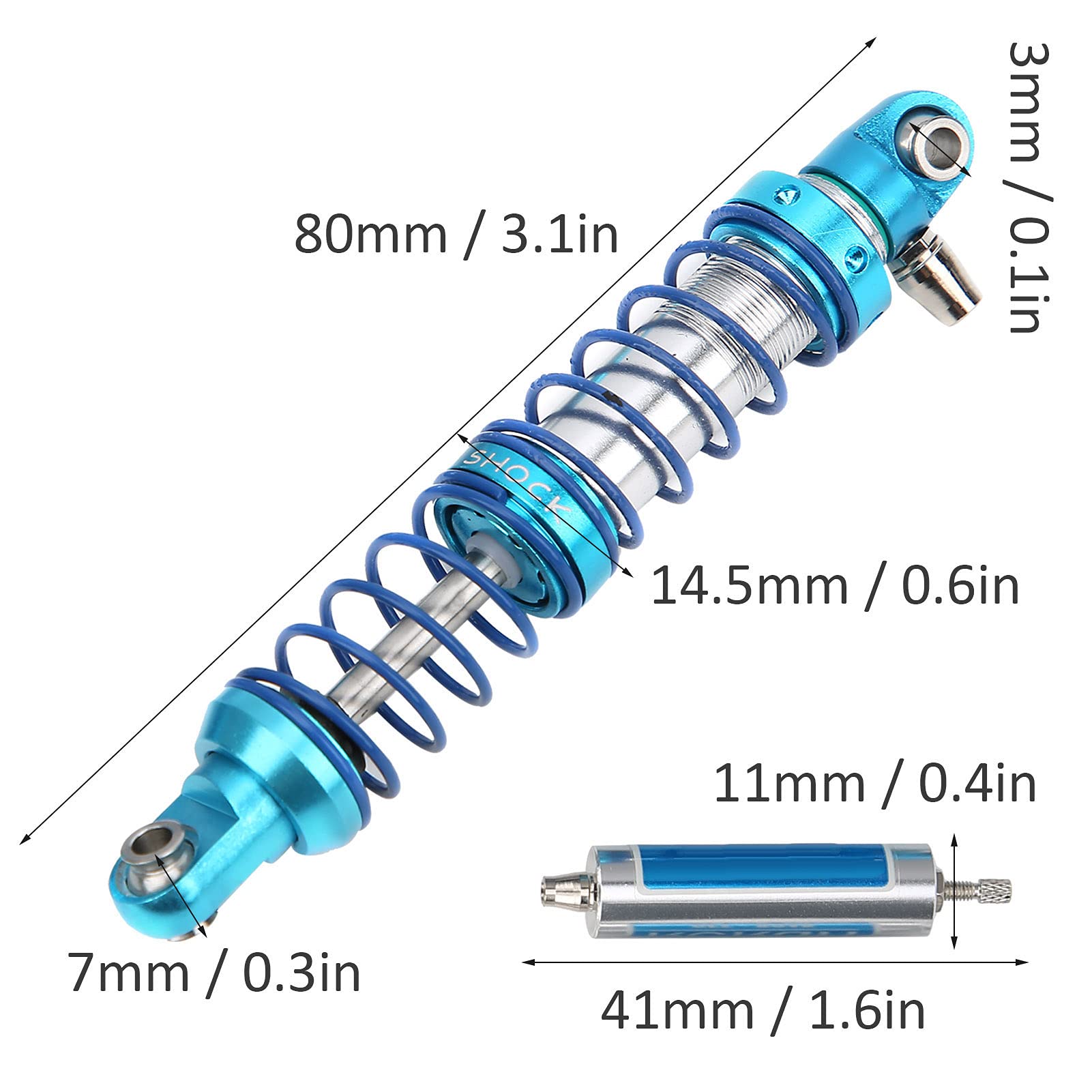 Amortiguador de Metal RC de 2 Uds, Reducción de Vibración Ajustable de para 1/10 Crawler, Aleación de Aluminio, (80mm)