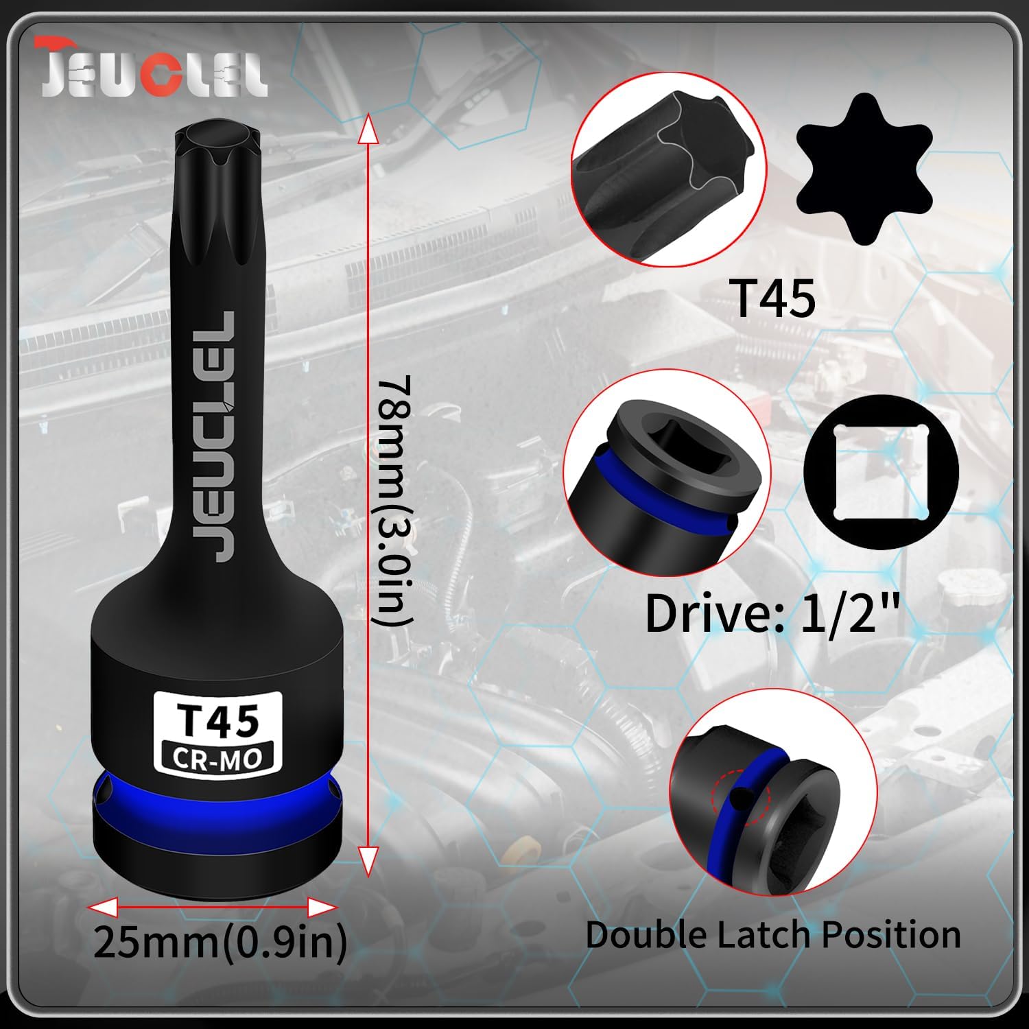 2Pcs T45 Torx Bit Socket, 1/2" Drive Torx Star 6 Point Impact Bit Socket, 3-Inch, Cr-Mo Steel, Screwdriver Adapter for Electric Ratchet Wrenches Fastening Screws Hand Repair