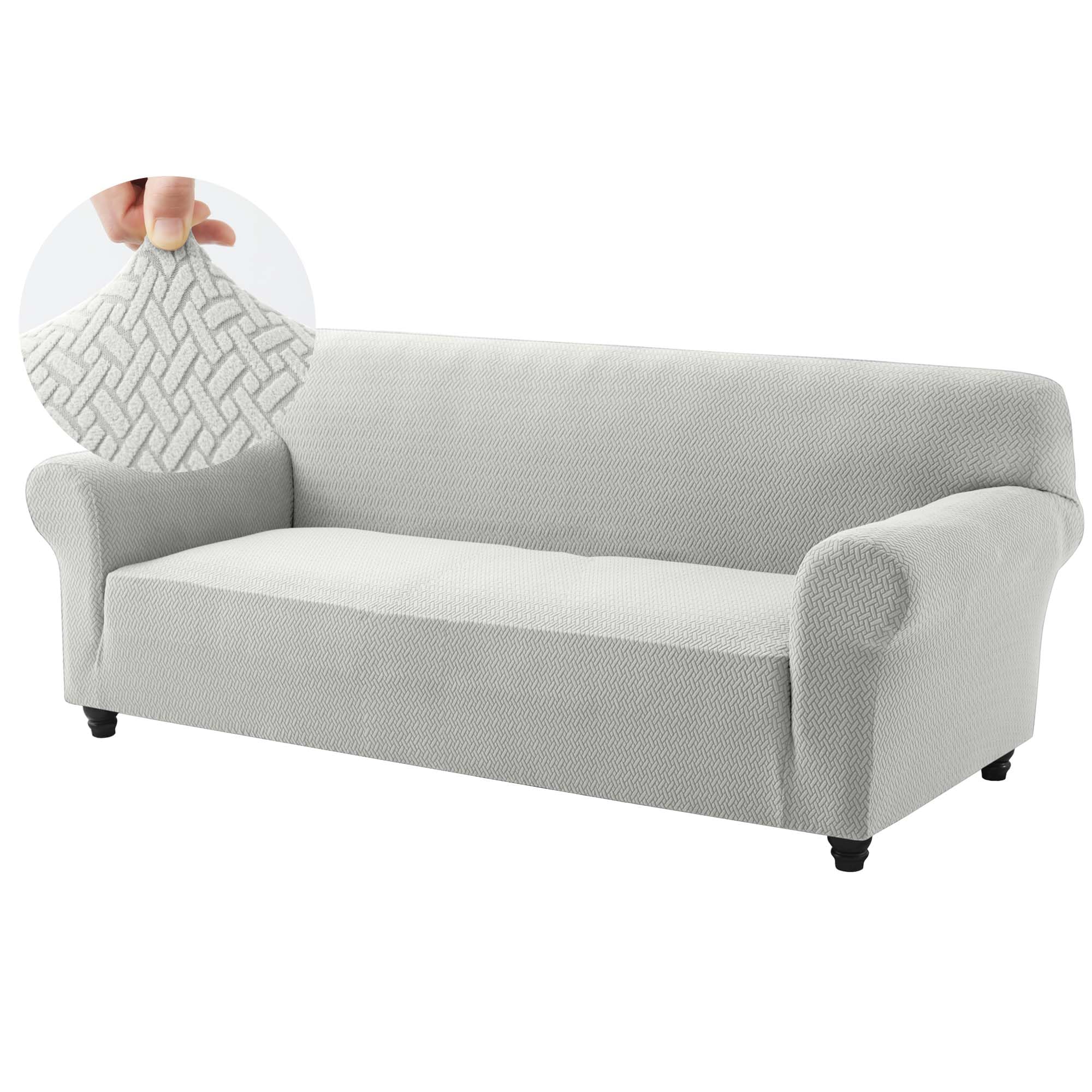 Hafaa High Stretch Sofa Cover 3 Seater Jacquard Spandex Non Slip Grey Sofa Slipcovers Elastic Fit Couch Covers for Living Room Soft Washable Furniture Protector for Pets/Kids/Dogs (Silver Grey)