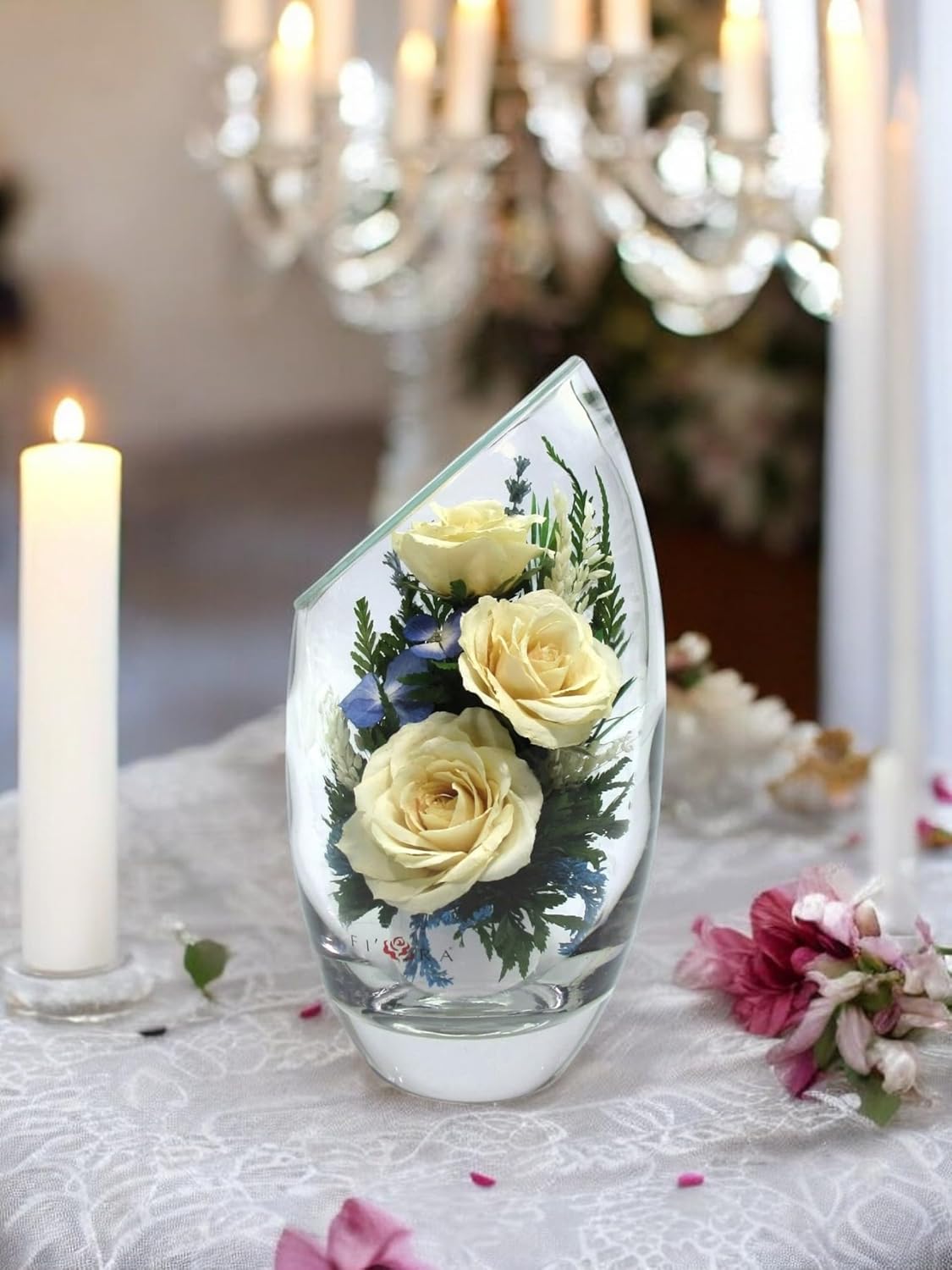 Fiora Flower | Preserved Roses & Floral Arrangement in Sealed Glass Vase | Lasts up to 5 Years | Elegant Gift for Weddings, Birthdays, and Anniversaries (Cream)