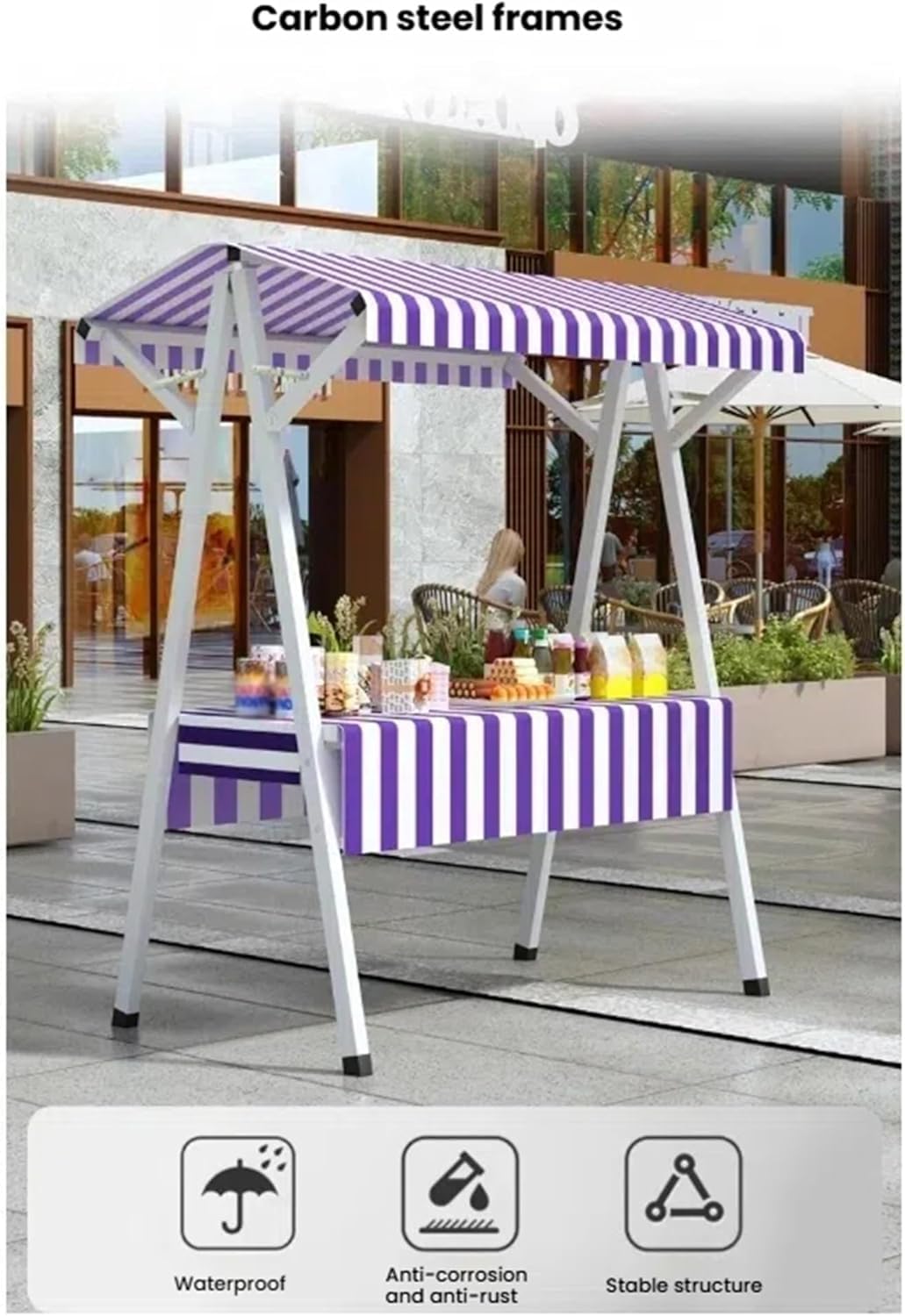 Carrelli per bancarelle del Mercato, carretto Mobile per Cibo da Strada con Ruote, espositore per bancarelle del Mercato all'aperto, Ripiani modulari, Pronto per Cibo da Strada (Giallo, 130x