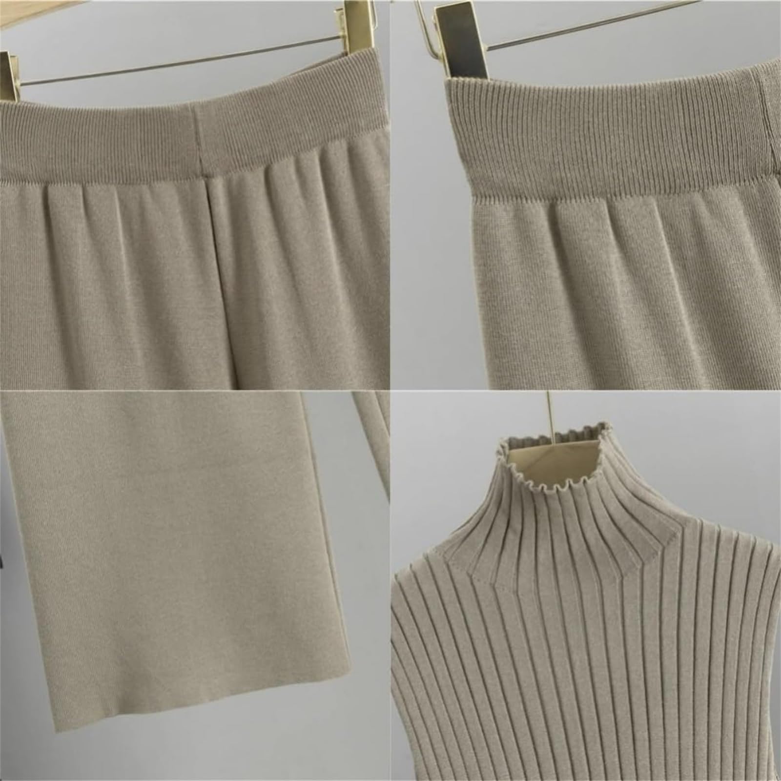 Generisch Set lounge da donna 3 pezzi maglia manica lunga cardigan e pantaloni a gamba larga, canotta senza maniche a collo alto