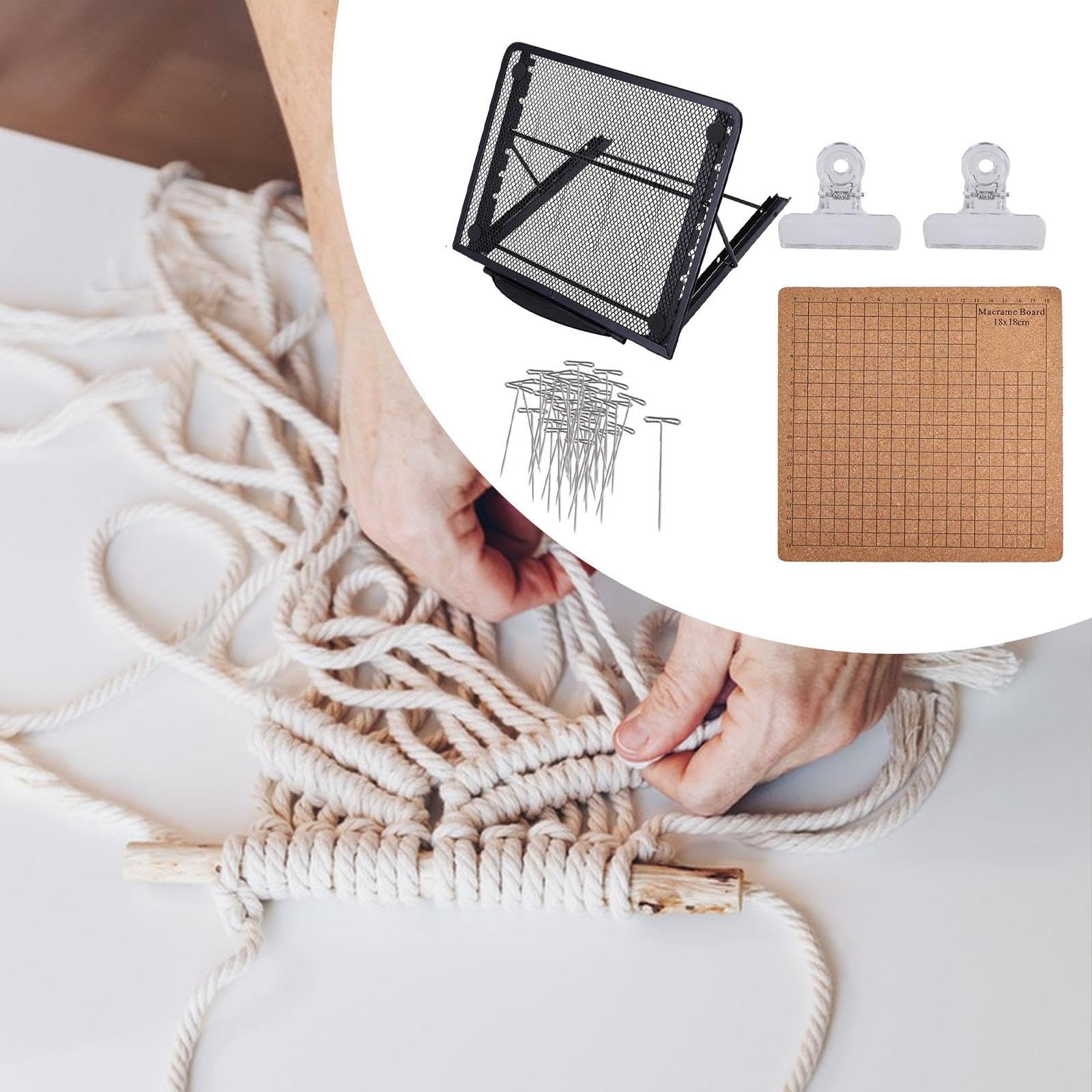 Ensemble de Planche à Macramé avec Support, Grilles Double Face, Accessoires Décoratifs et épingles en T Réutilisables, Support Noir