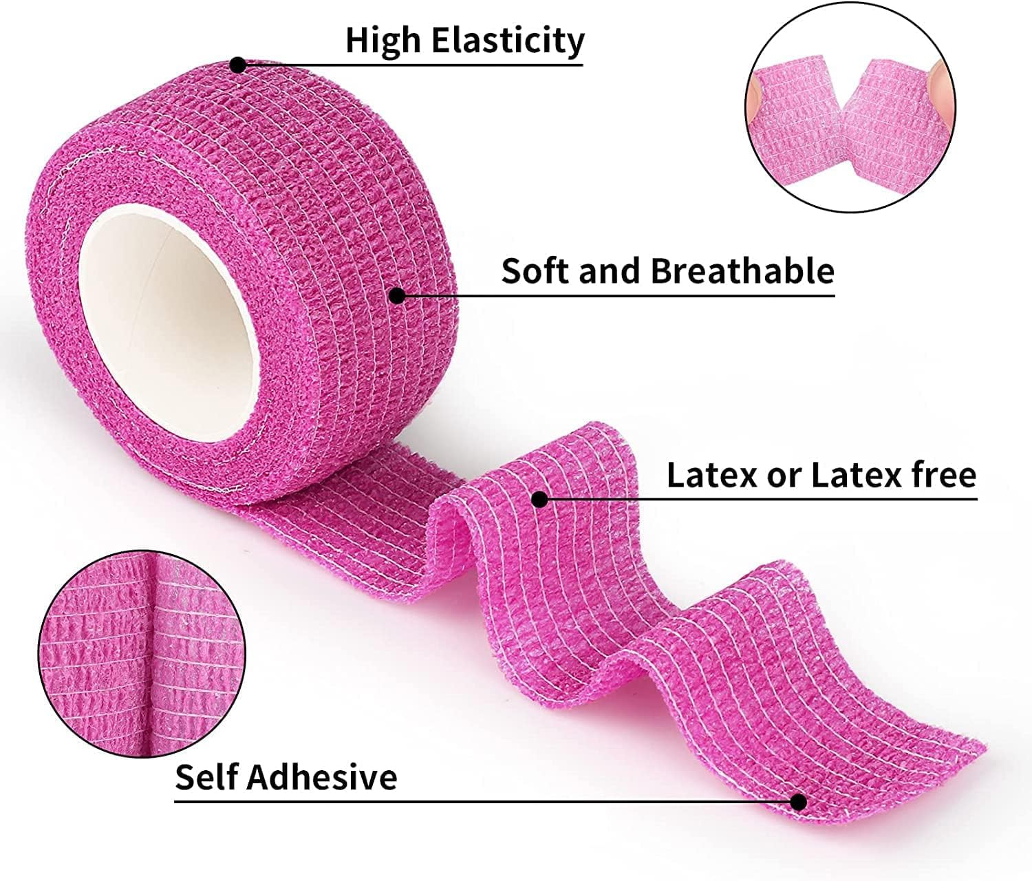 QNLEMON Venda Cohesiva,14 Rolls Vendas Autoadhesivas Bendaje Adhesiva Deportiva Venda Elastica para Muñeca Dedos Lesiones Deportivas,Hinchazón y Venda para Mascotas (2,5 cm x 4,5 m) — view 4