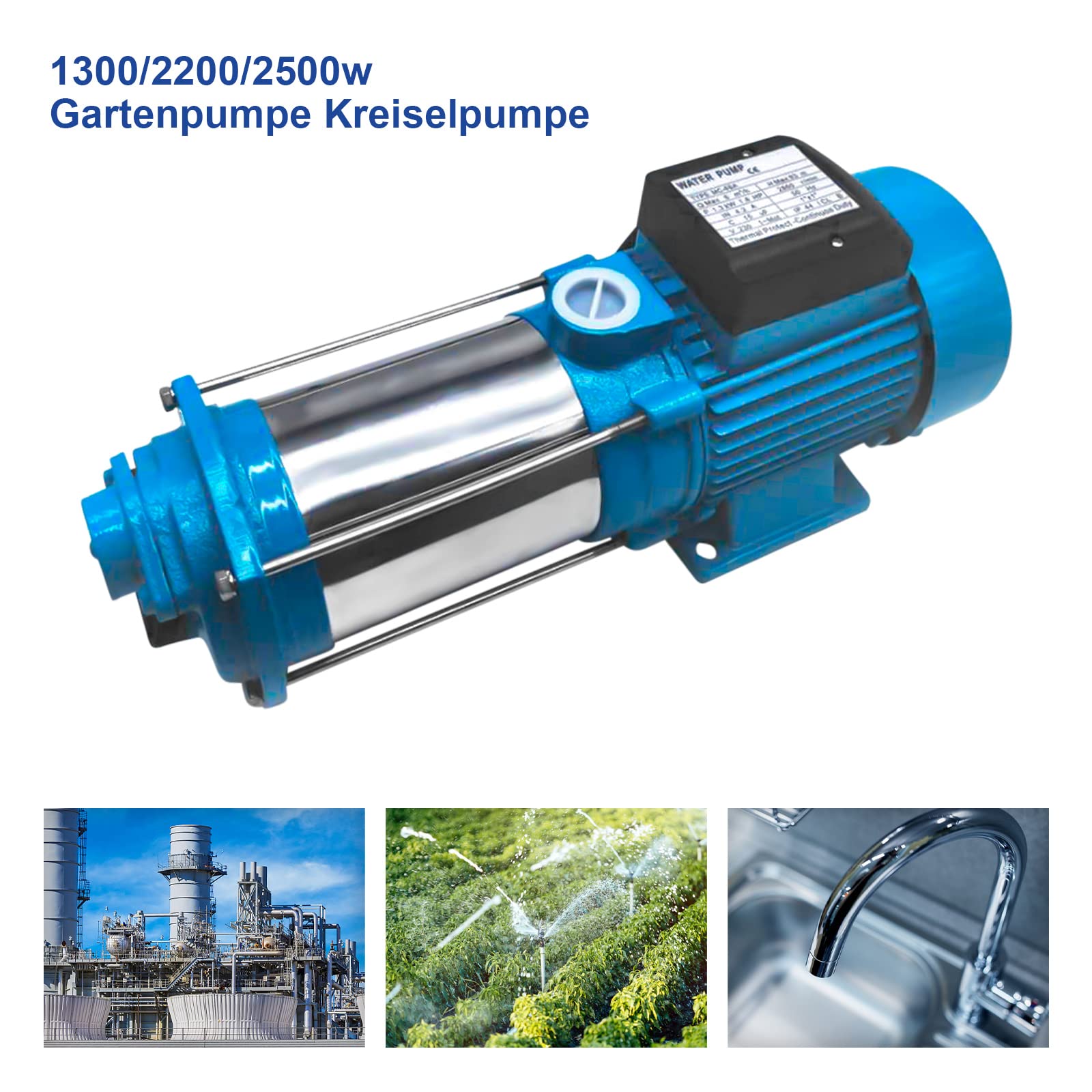 2500W Gartenpumpe Kreiselpumpe Bohrmaschinen Pumpe, Zentrifugal Elektrische Wasserpumpe für Pool, Garten, Zuhause - Robuste Pumpe 4000 L/h 11 bar Pumpe