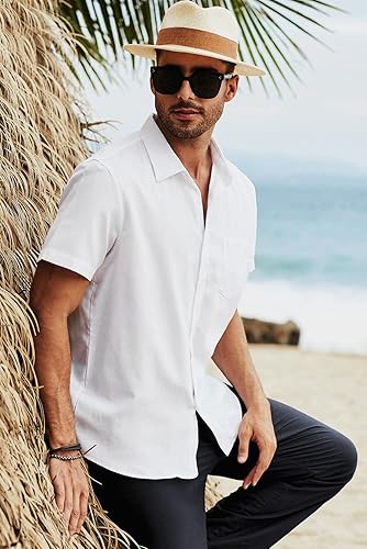 Miniatura 250 de JMIERR Camisas de vestir a rayas con botones y manga corta para hombre