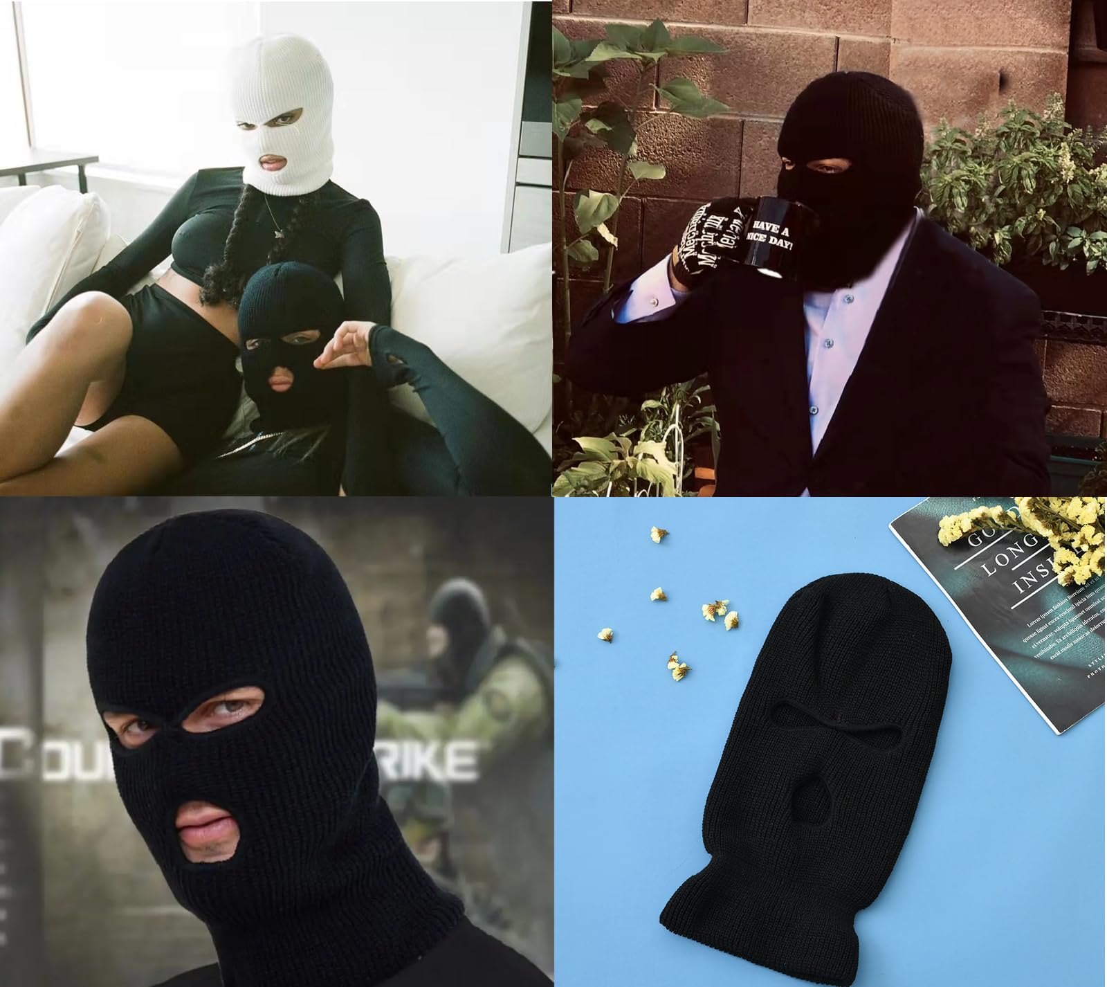2 Piezas Pasamontañas Negro, Pasamontañas de 3 Agujeros, Balaclava Negro,Punto de Invierno Cubierta Facial cálida, Gorro de Esquí para Ciclismo Deportes al Aire Libre