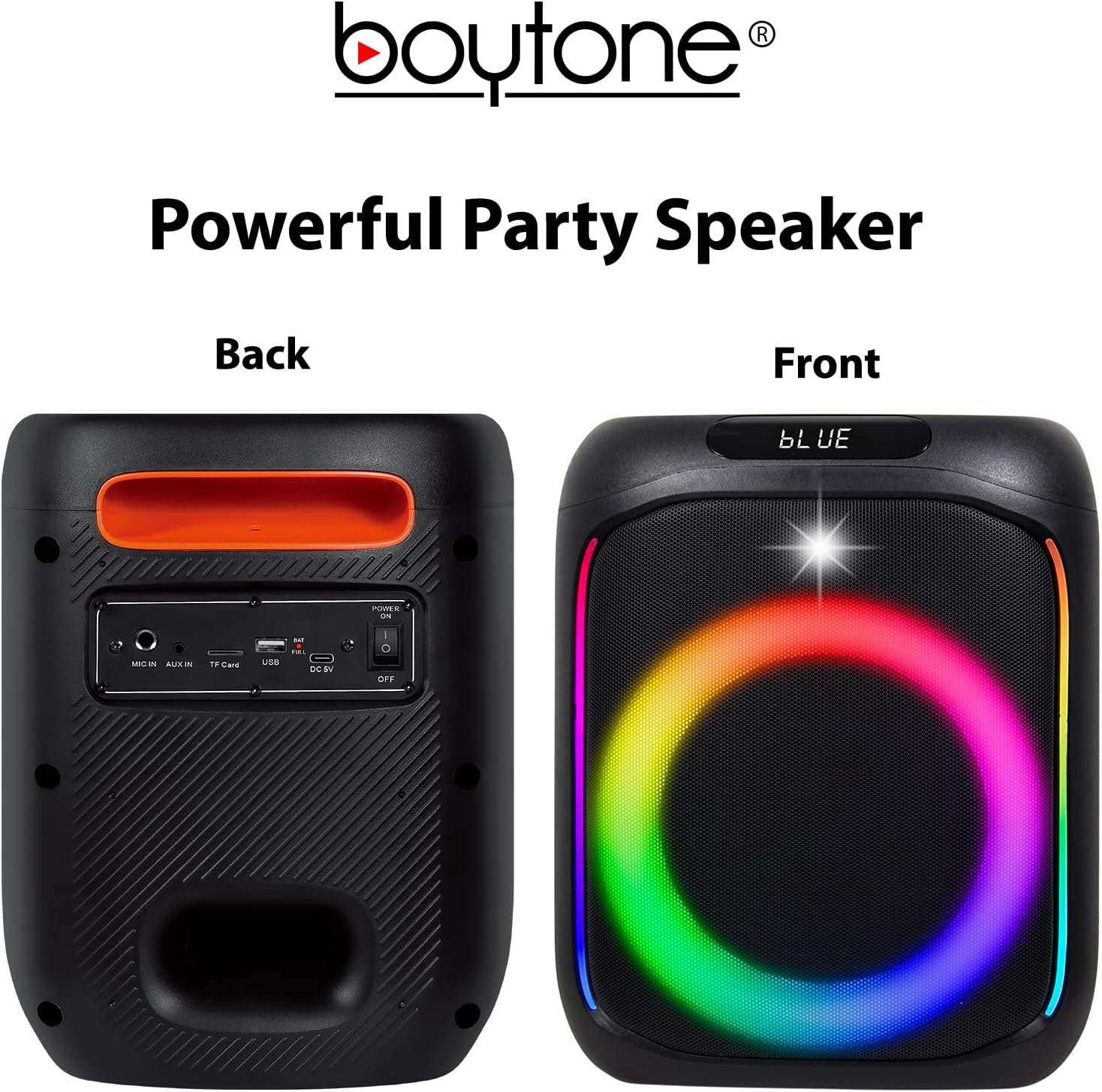 الامام والخلف view of the Boytone BT-63K speaker showing controls and ports